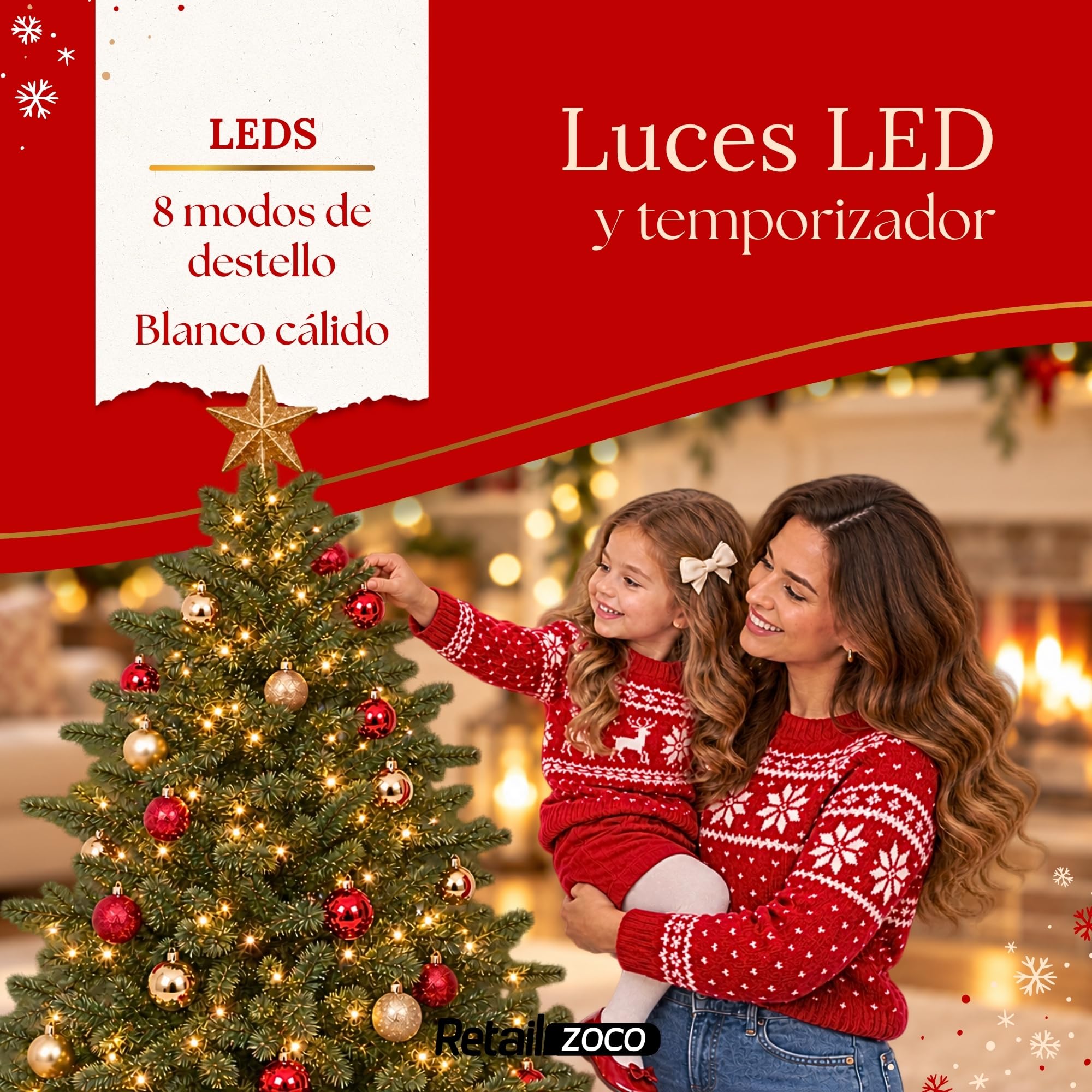 Árbol de Navidad Artificial Iluminado 150 Cm De 1038 Puntas - imagen 3