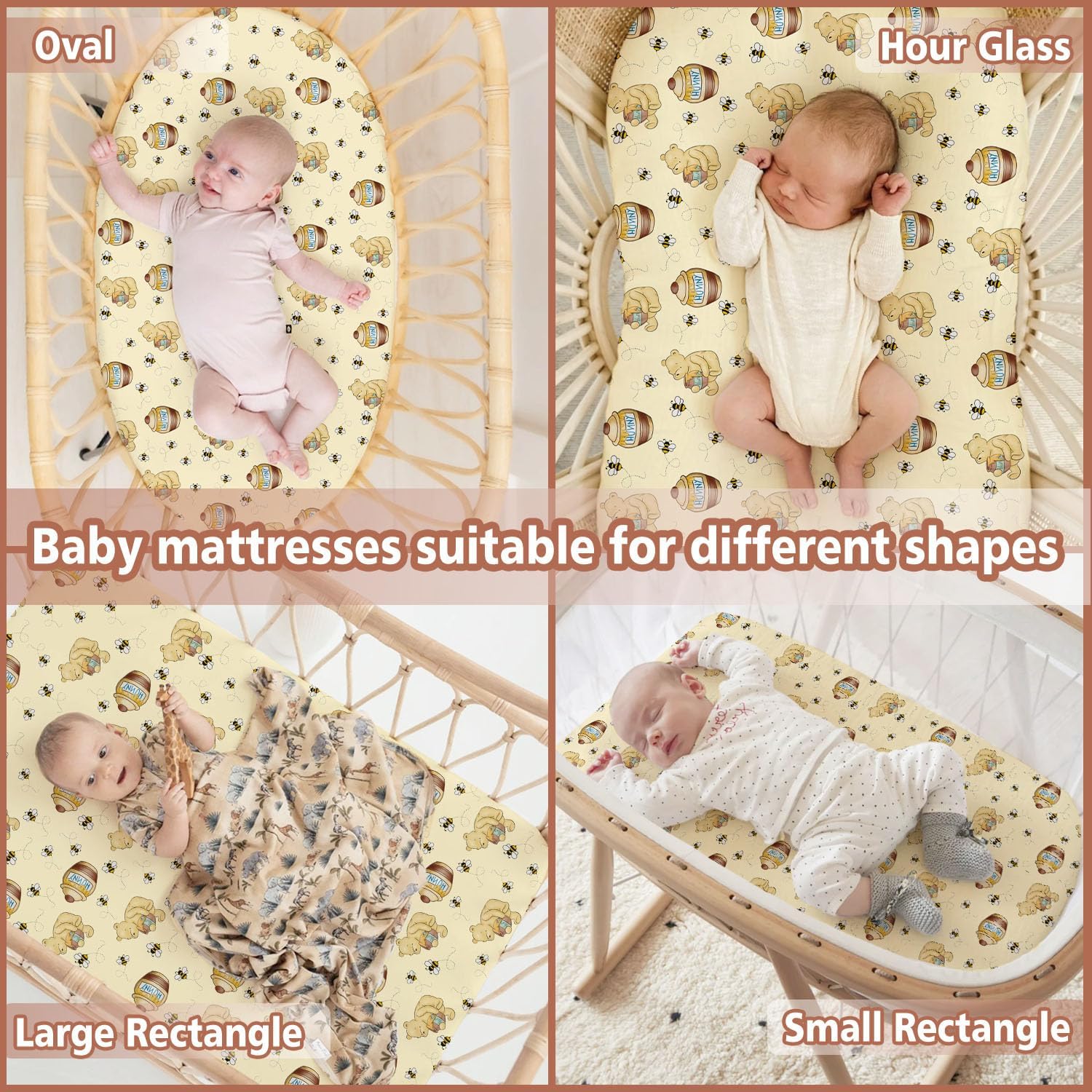 1 Pcs Classic Pooh Baby Bassinet Sheets, The Winnie Toddler Bed Sheets, Bassinet Sheet for Baby Boys or Girls, Suitable for Standard Cradles, Baby Bedding Supply, 32x16 Inch