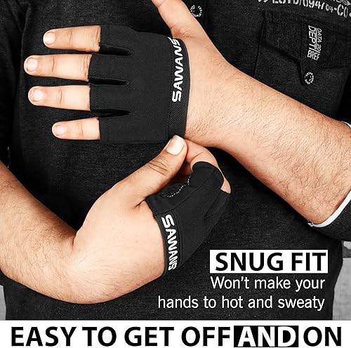 Miniatura 4 de SAWANS Guantes de entrenamiento antideslizantes para hombres y mujeres, levantamiento de pesas, gimnasio, ejercicio, fitness, negro, minimalista,
