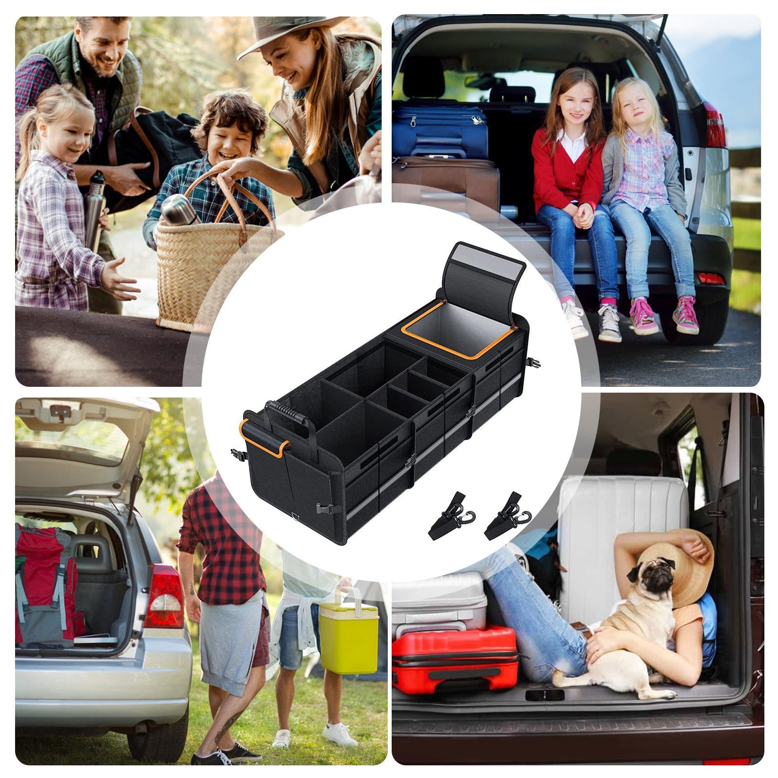 Organizer per bagagliaio e bagagliaio, organizer per bagagliaio per auto, fondo antiscivolo, 600 denari, impermeabile, in tessuto Oxford, funzione di isolamento, organizer per SUV, 105 l, grande | Grande Organizzatore Per Il Bagagliaio 'auto Per Vetture B