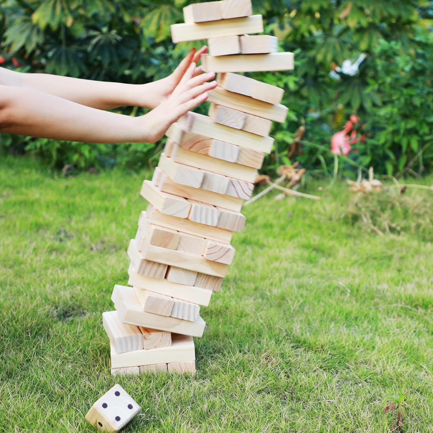 Giant Tumble Tower, 56 PCS Wooden Stacking Game (Stack to 4.2FT) - Pine Stack Timber Board Play with Carrying Bag - Classic Indoor/Outdoor Games for Adults Family