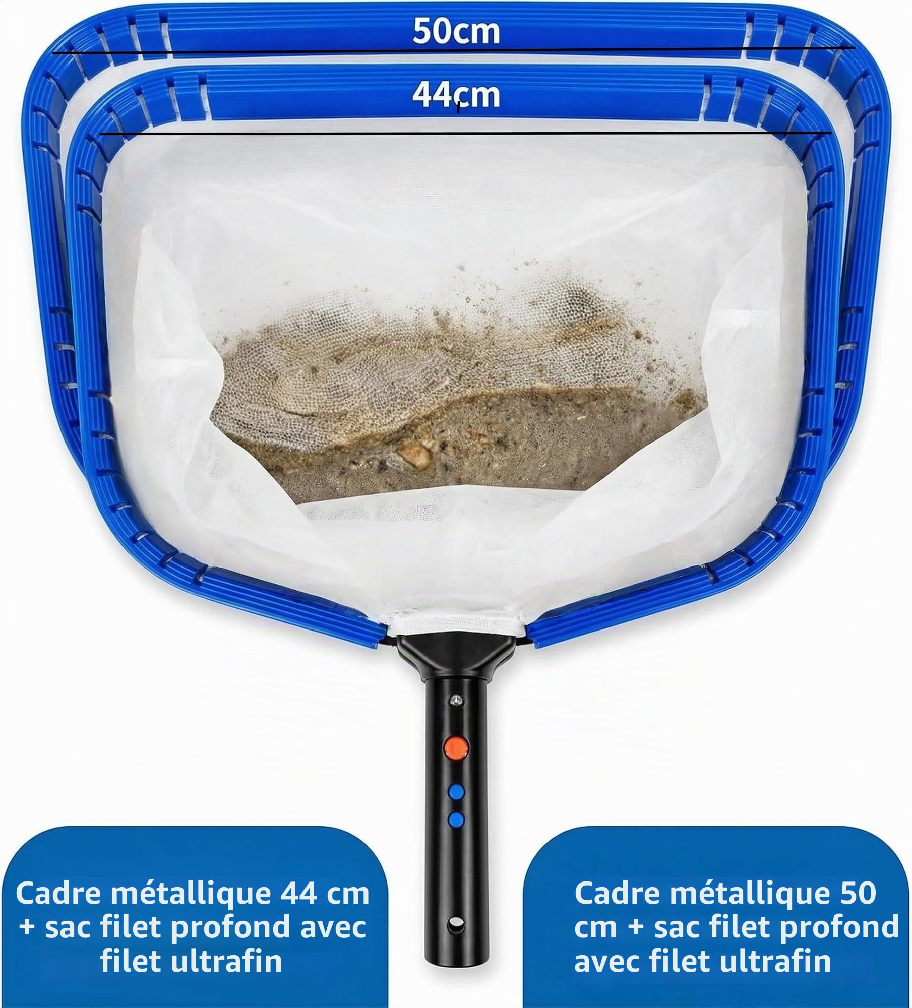 Épuisette de Piscine 44 cm, Mailles Fines, Aluminium, sans Manche | Filet fin pour retirer feuilles, débris et algues du bassin; cadre aluminium robuste, compatible avec une perche de skimmer