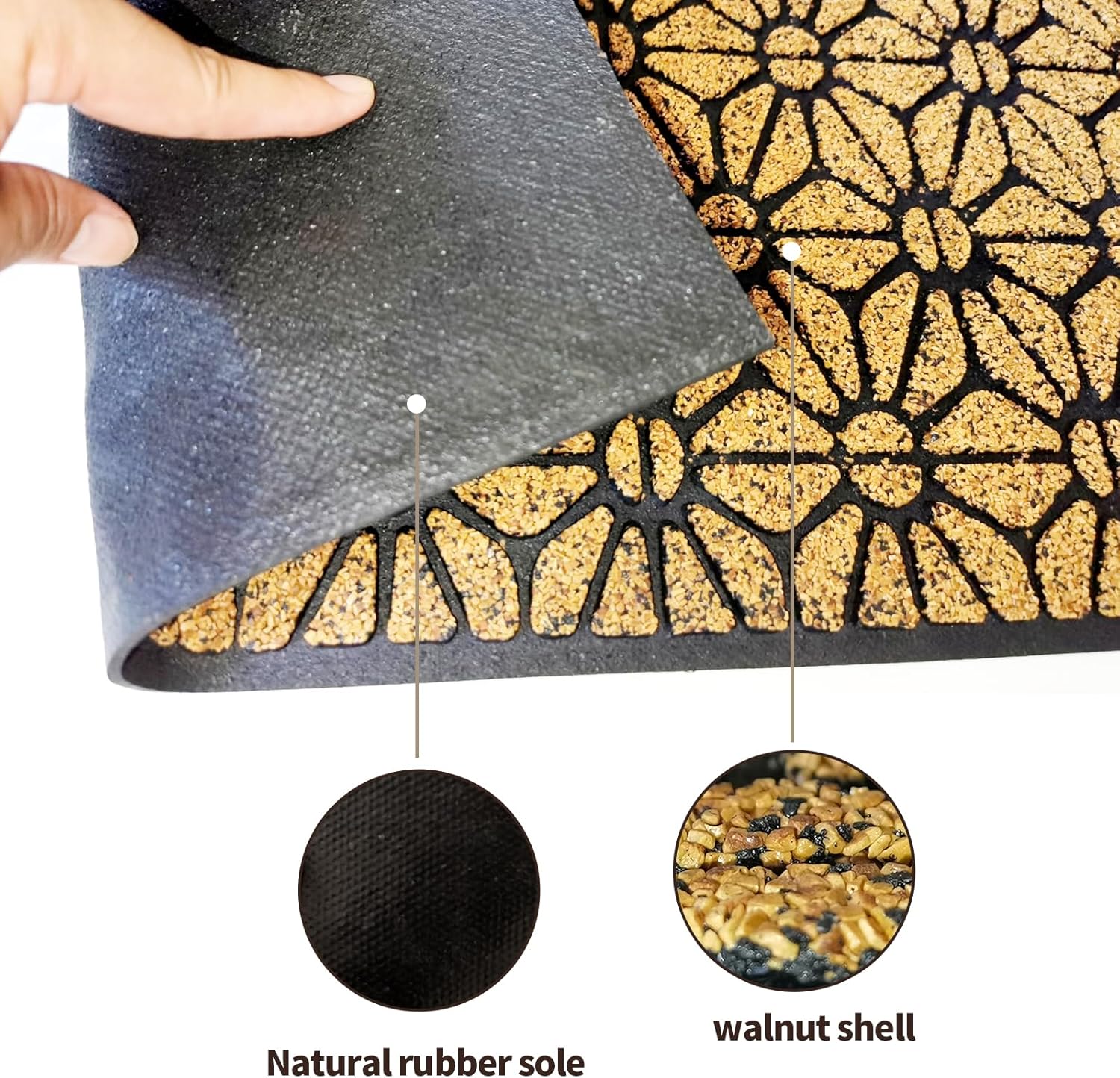 Walnut Shell Doormat, Luxurious Natural Walnut Shell Premium Doormat, All-Weather Non-Slip Outdoor Carpet, eco-Friendly Welcome mat, Size 43×74 cm, Natural Rubber Bottom Surface