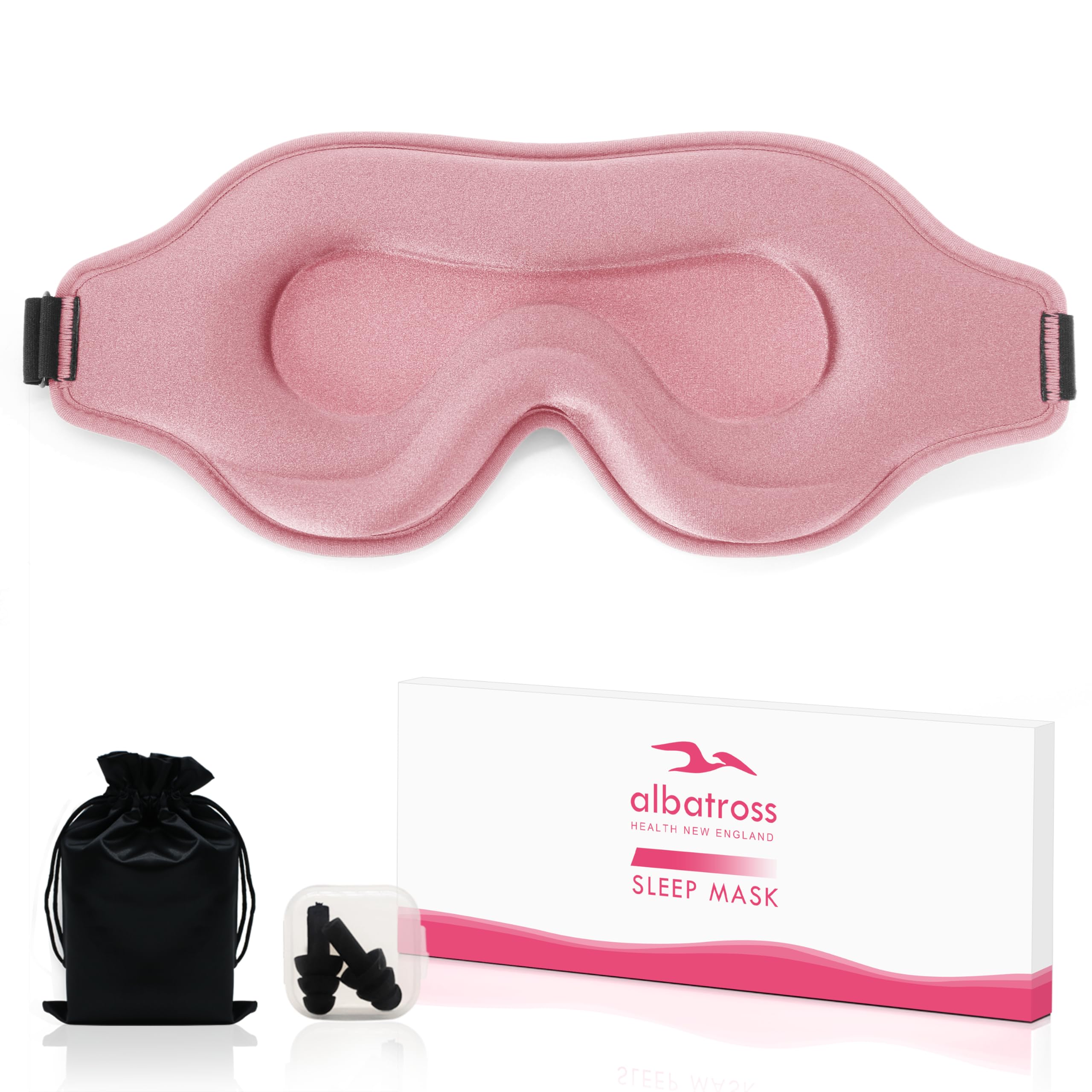 Albatross Health New England Sleep Eye Mask for Men Women, Lash Extensions 3D Sleeping Mask for Side Sleeper, Blackout Night Blindfold Eye Shade Cover for Travel (Pink)