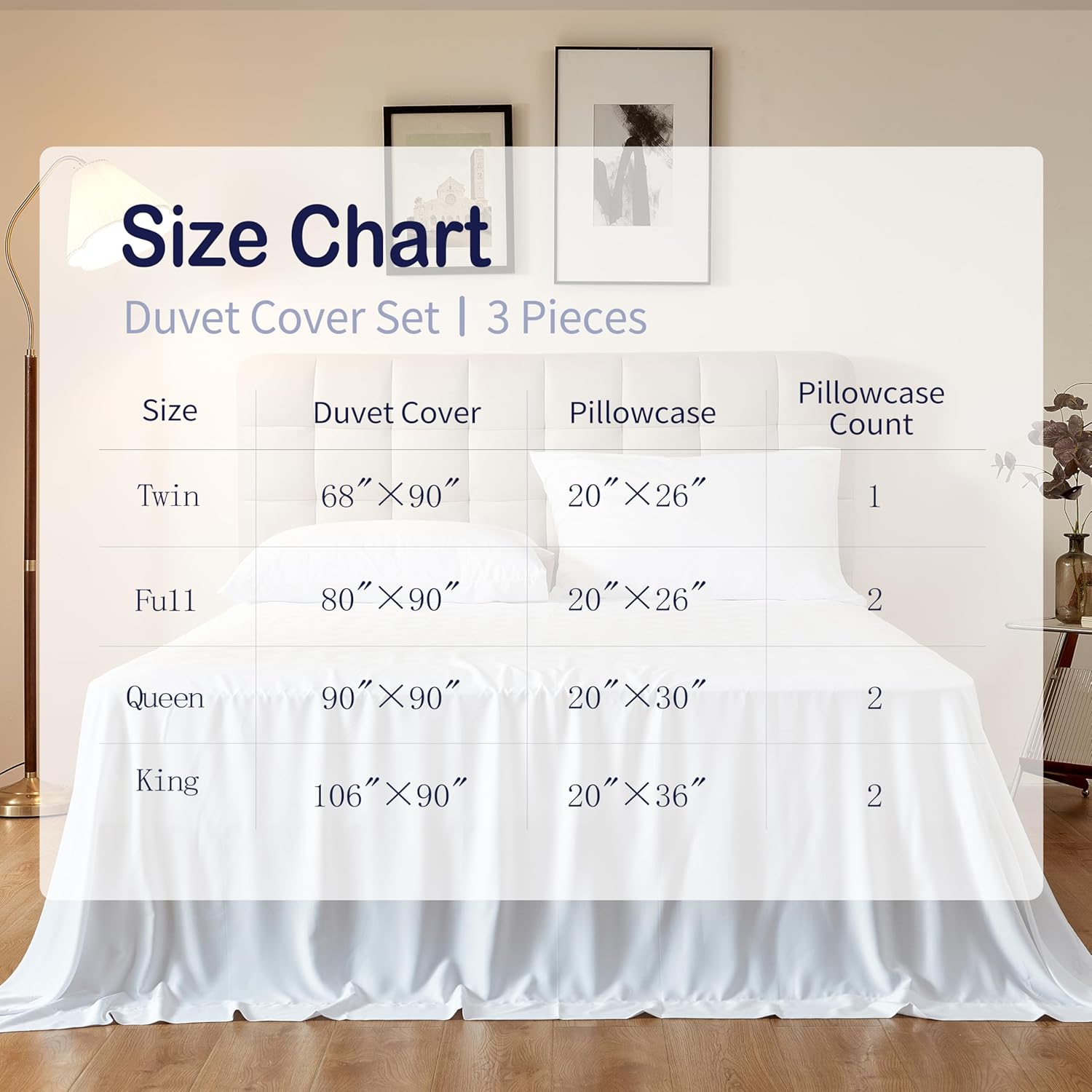 Cooling King Size Duvet Cover Set 3 Piece – 100% Viscose Derived from Bamboo, Silky Soft & Breathable, 106"x90", for Hot Sleepers & Sensitive Skin, Bedding Set, No Comforter Included ([White])