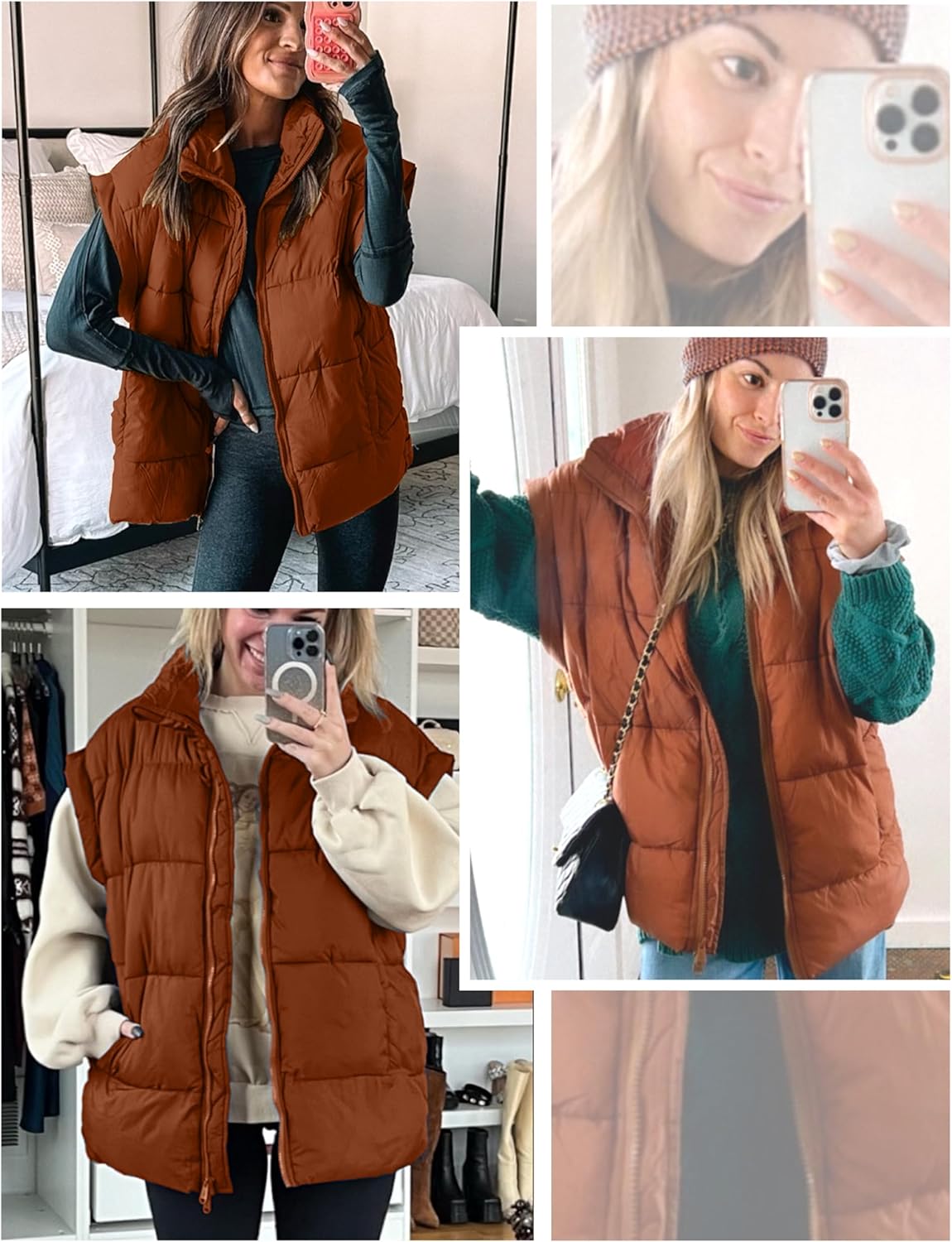 AMEBELLE Women's Oversized Puffer Vest Winter Quilted Lightweight Stand Collar Warm Padded Gilet Sleeveless Puffy Outerwear - Image 8