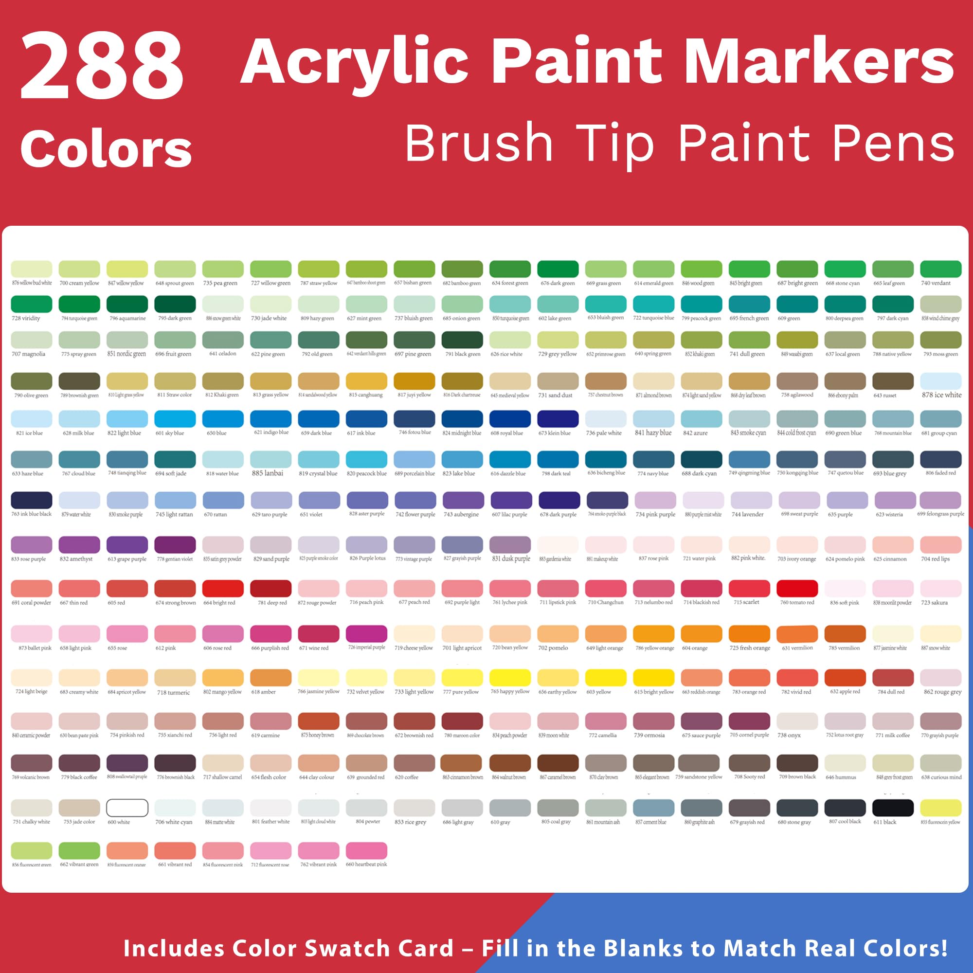 Pennarelli Acrilici 288 Colori con Punta a Pennello, Set Acrylic Paint Markers con Custodia, Colori Vivaci per Artisti, Disegno, Vetro, Tessuto, Legno, DIY e Artigianato