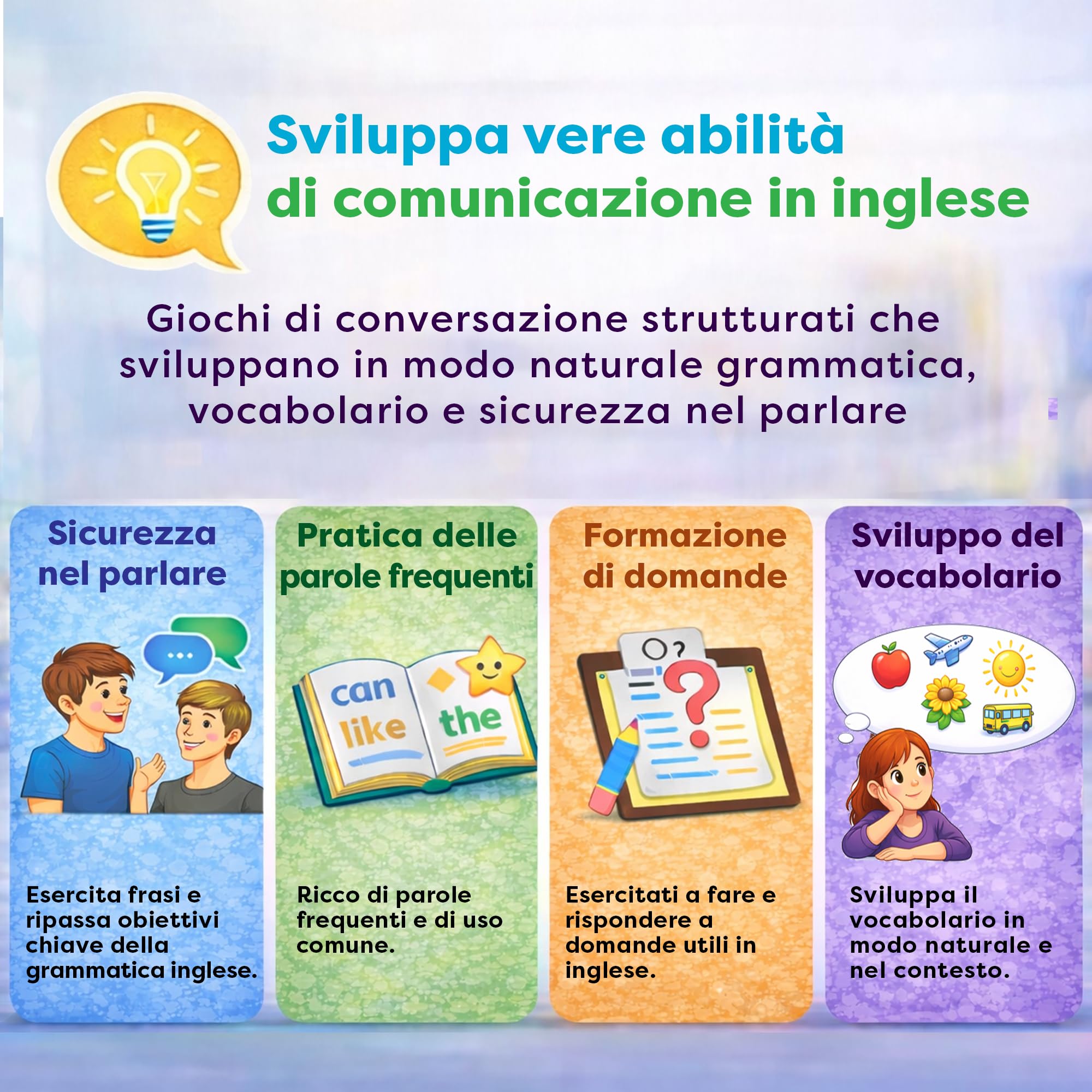 AGO Q&A Carte da Gioco per Imparare Inglese, 3 Mazzi di Domande Tematiche