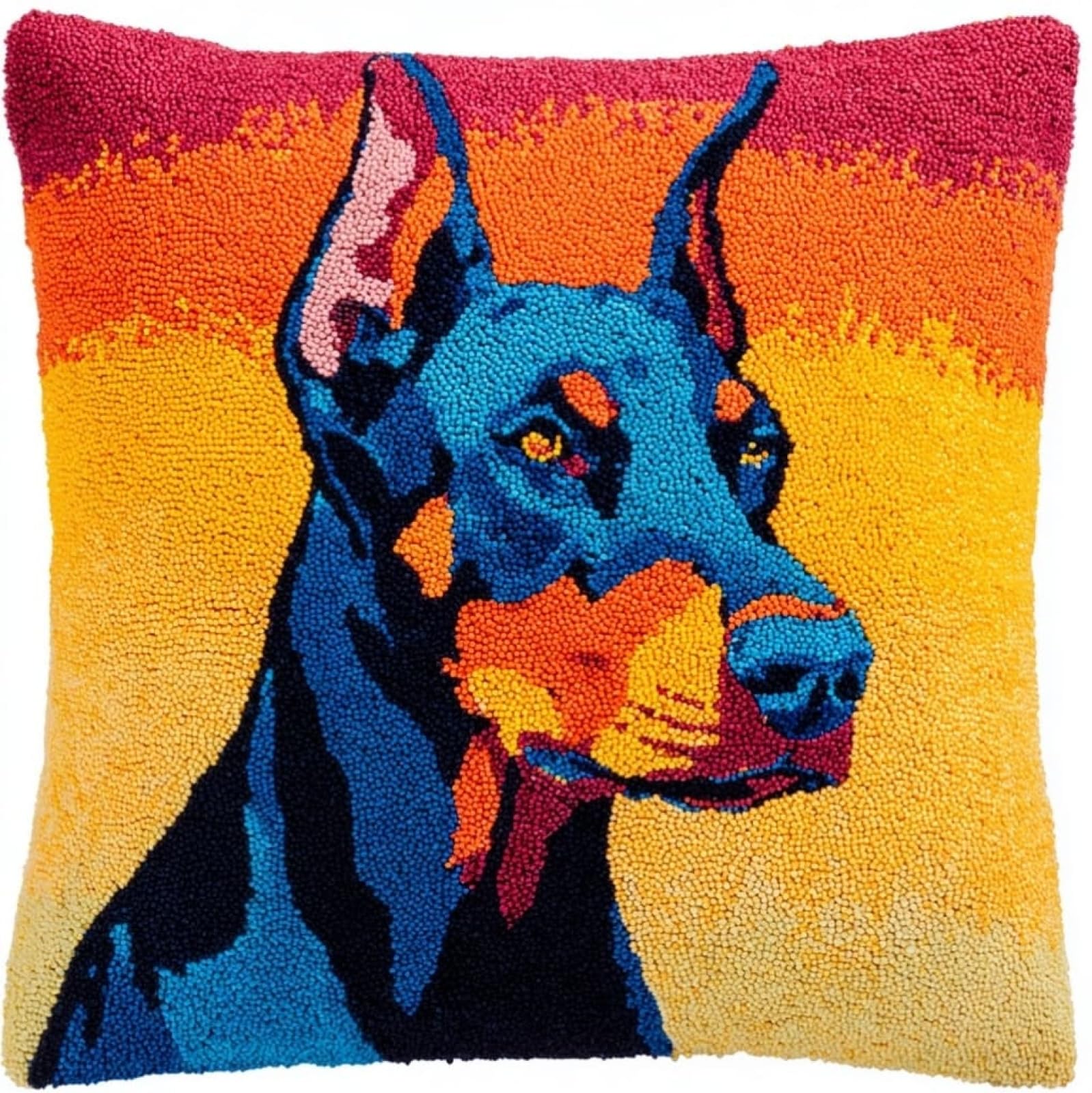 AxiangziK DIY Latch Hook Pillow Kits for Adults,Doberman Pinscher Animal Dog Printed Pillowcase Crochet Yarns Hooking Handmade Pillow Cover Cushion for Home Sofa Decoration 17x17inch