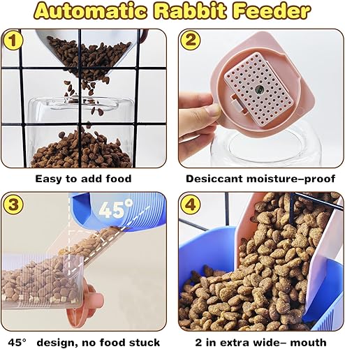 Miniatura 4 de kathson Juego automático de comedero y bebedero para conejos, dispensador de agua de alimentos para mascotas, alimentador de pellets de conejos,