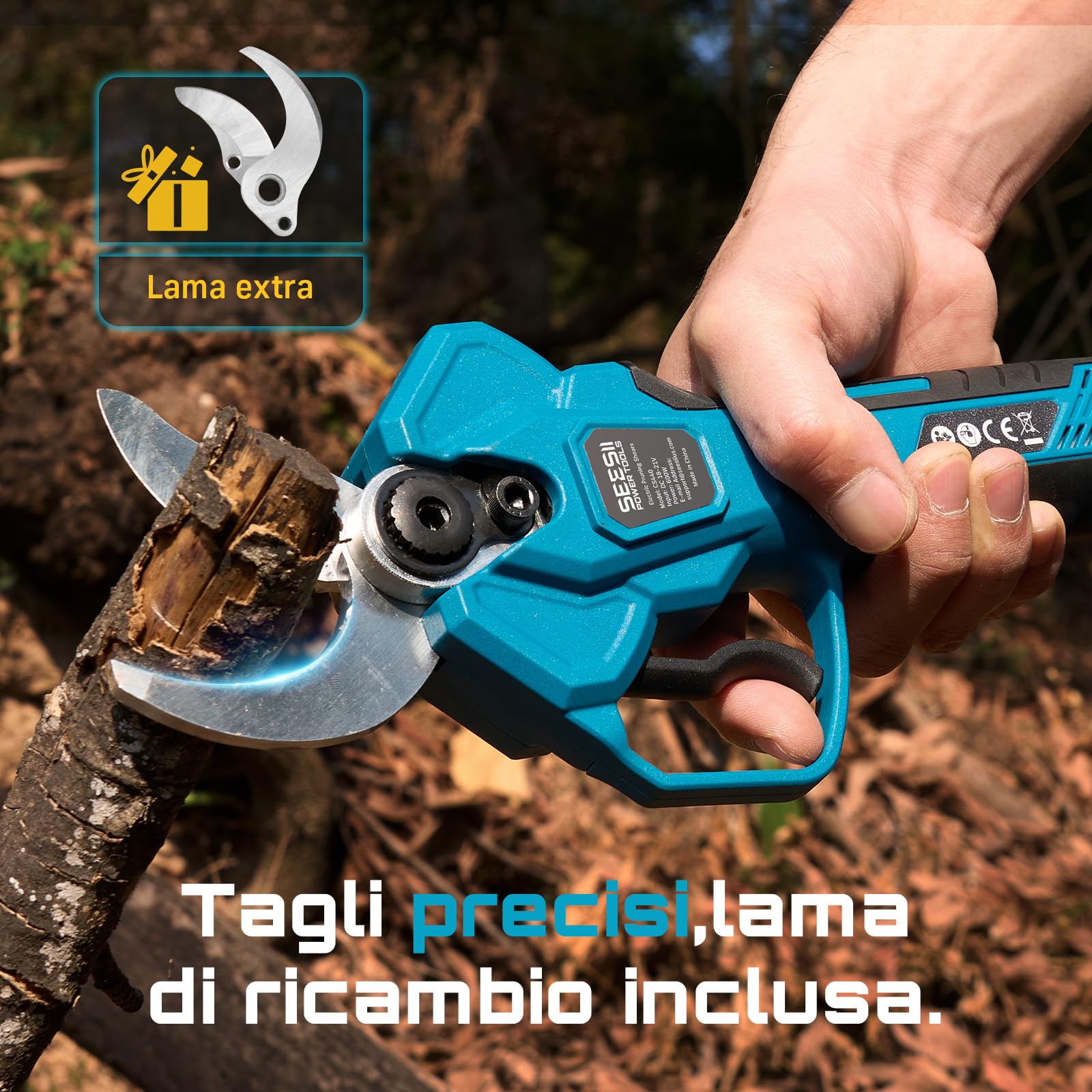 SEESII Forbici Potatura a Batteria 40 mm – Forbici Elettriche con 2× 4000mAh Batterie, Lama SK5, Motore Senza Spazzole, Schermo LCD, per Frutteti, Paesaggistica e Giardinaggio Professionale, CS440