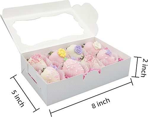 Vista 17 de 20 cajas blancas de panadería de 8 x 6 x 2.5 pulgadas, cajas de galletas con ventana, cajas de postre para galletas, pasteles, macarrones, donas