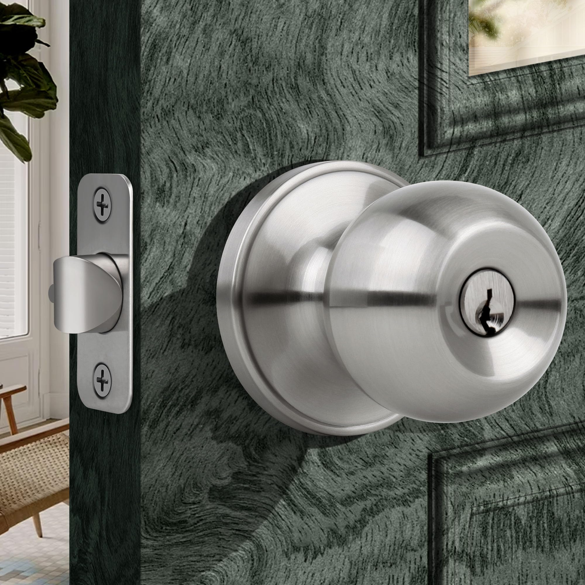 Amazon.co.jp: Moquin ラウンドボールスタイルエントリードアノブ 鍵