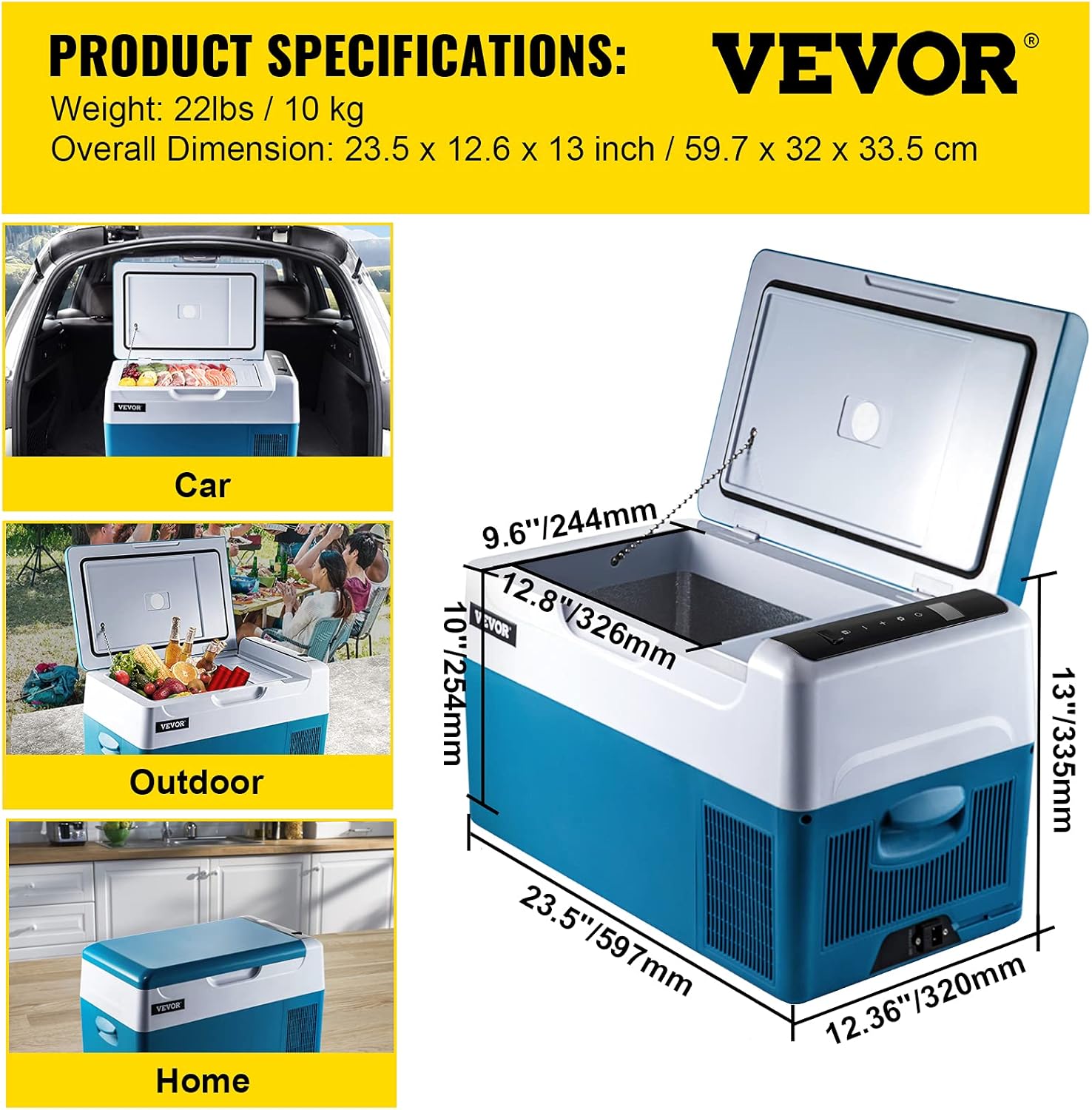 VEVOR SH-C22 Congelatore per Frigorifero Elettrico Portatile, 45 W Piccolo Frigorifero Congelatore, 21,5 x 11,6 x 13 Pollici Mini Frigorifero per Auto per Guida Viaggi Potenza Totale in Ingresso（22L) [Classe di efficienza energetica B]