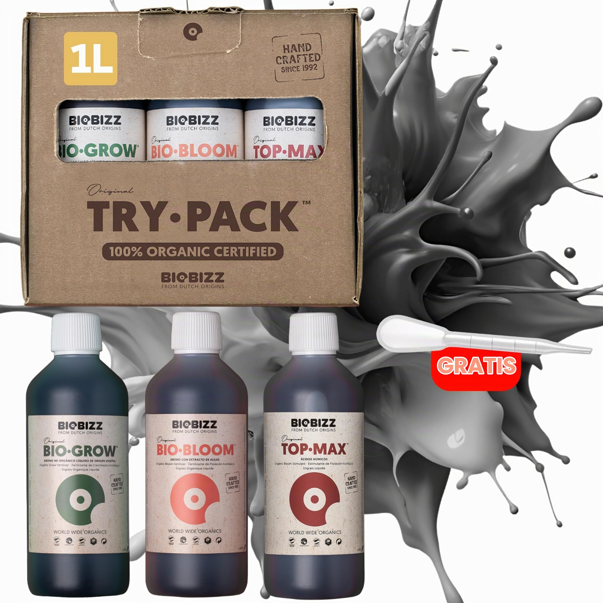 Biobizz XXL Trypack Indoor Set für Indoor Grow mit Bio Bloom, Bio Grow und Top Max je 1L inklusive Messpipette