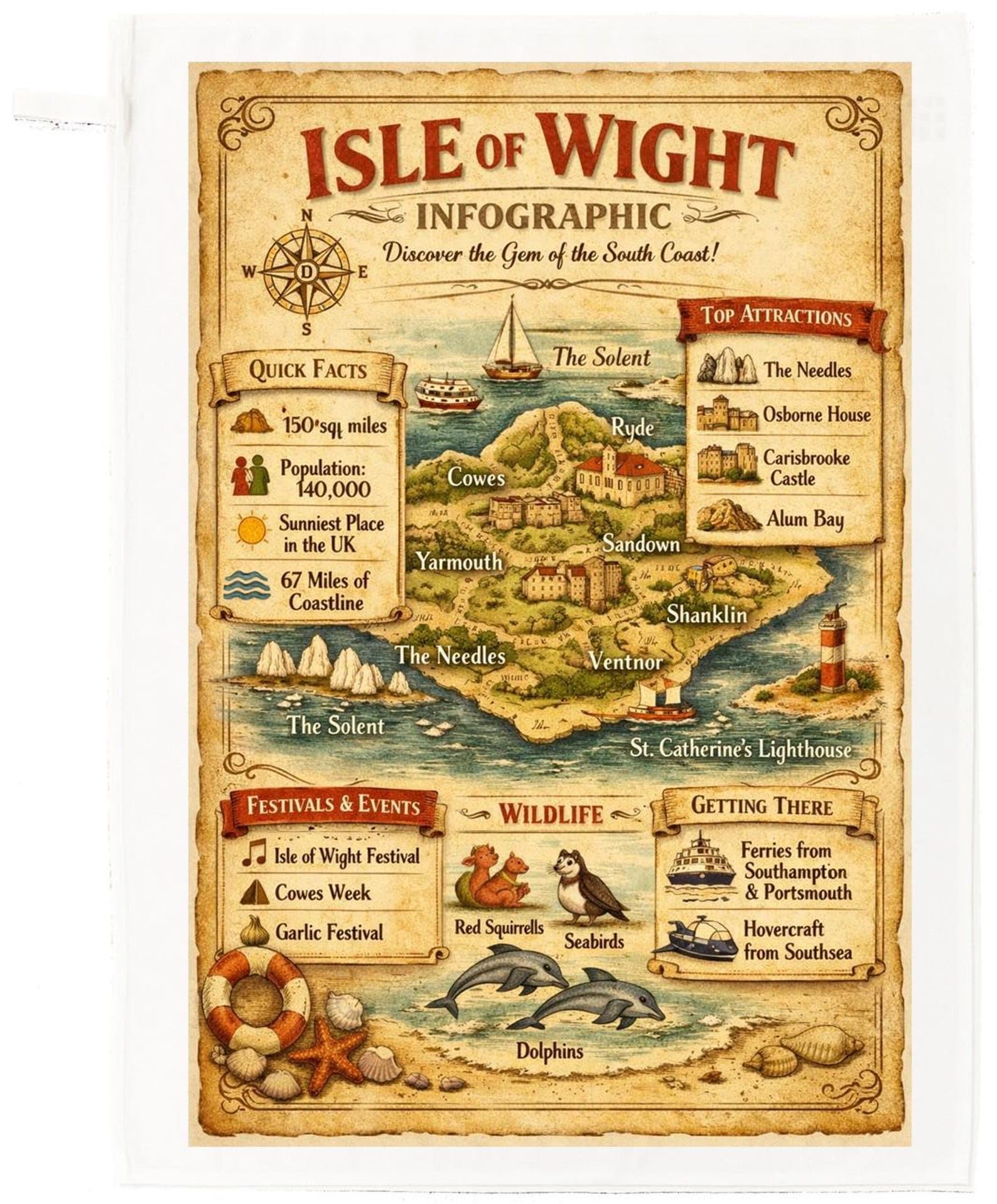 Isle of Wight Large Cotton Tea Towel