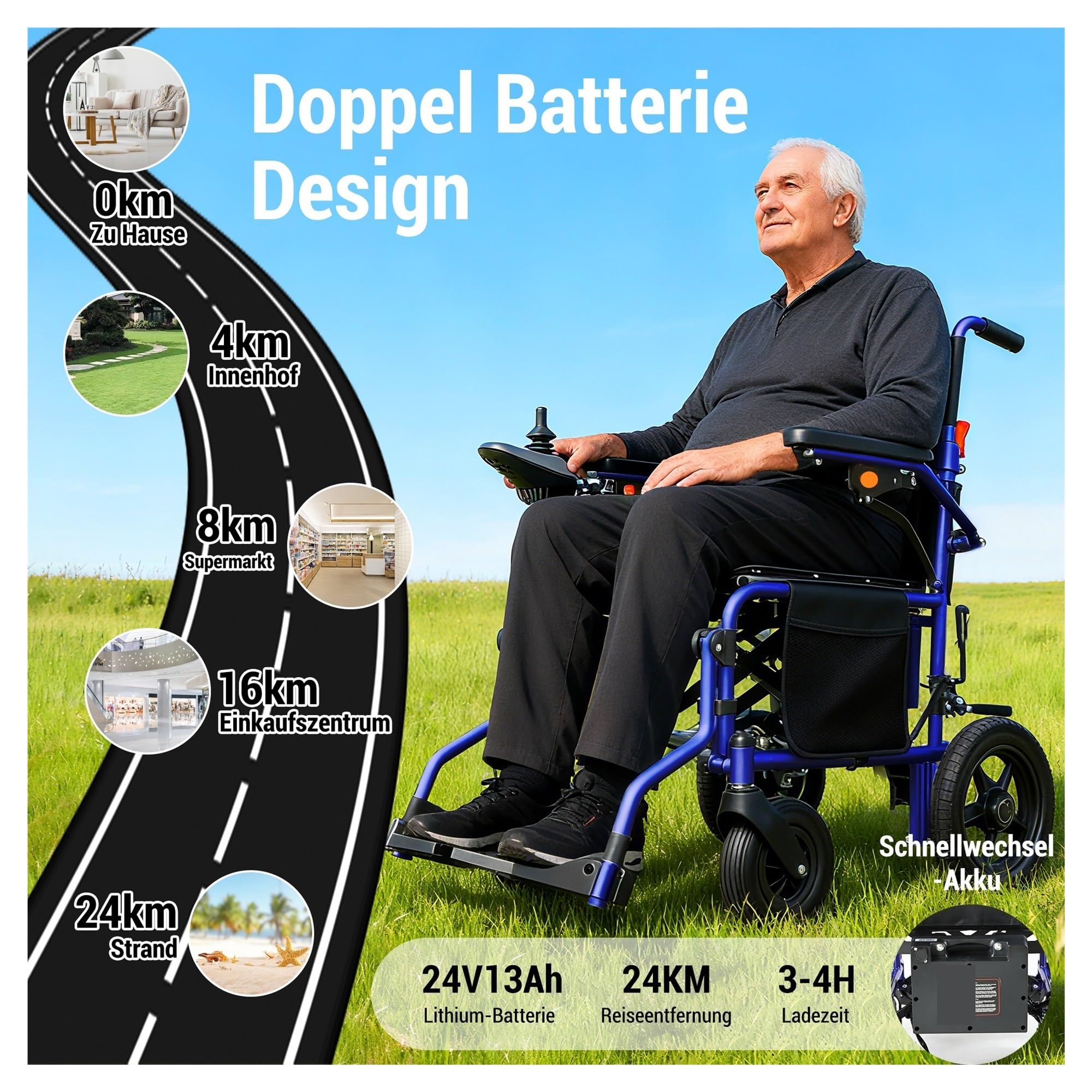 Carga Máxima Hasta 150 KG, Silla De Ruedas Eléctrica Plegable, Motor 500 W, Batería Litio 13 Ah, Alcance 24 Km, Fácil Plegar Y Transportar Movilidad Cómoda Fluida