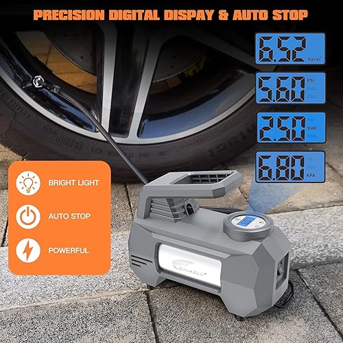 Miniatura 4 de HAUSBELL Inflador de neumáticos de 150 PSI Compresor de aire portátil para neumáticos de automóvil, bomba de aire para automóvil, bomba de