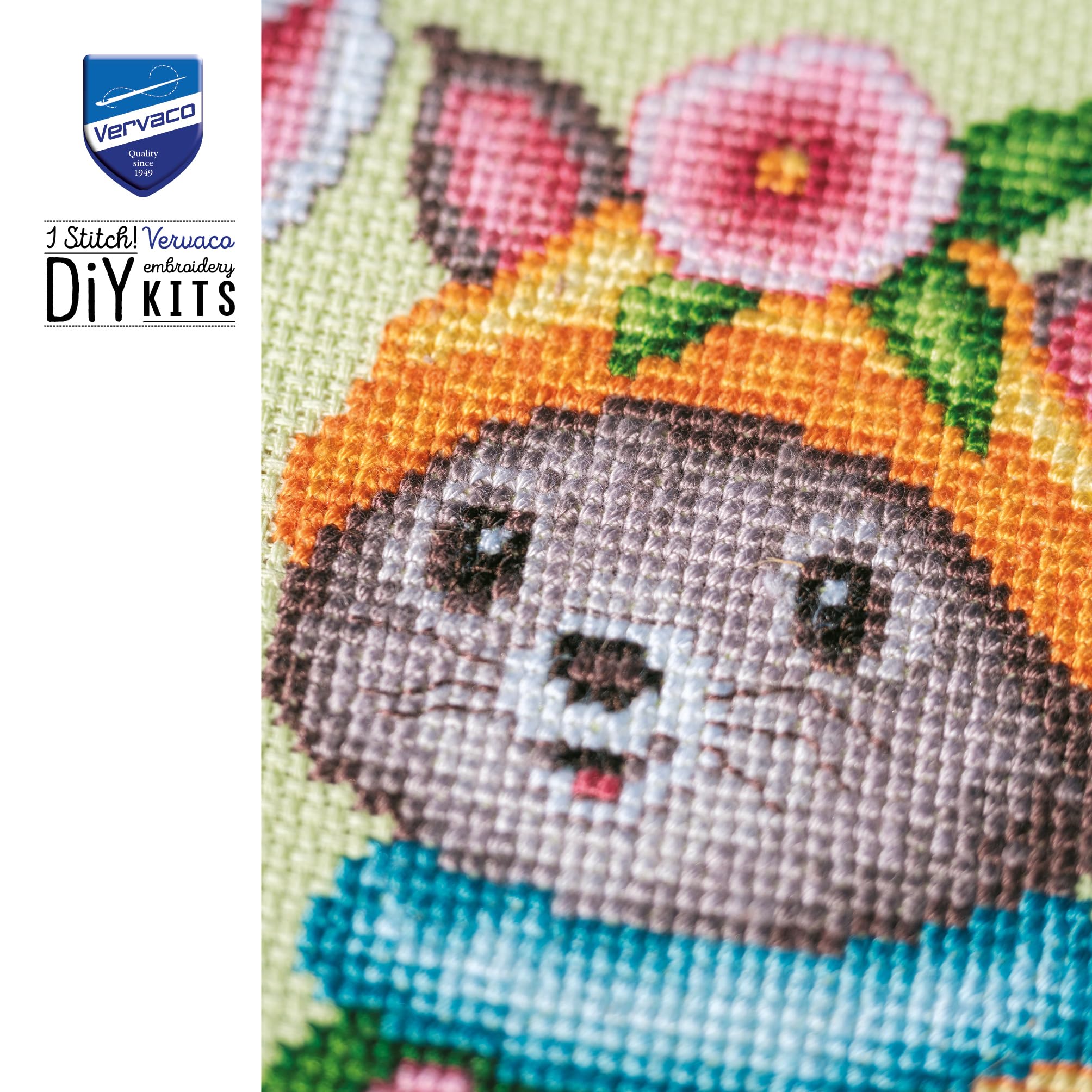 VERVACO Haft Krzyżykowy Liczony Zestaw Obraz do Haftu MAŁE ZWIERZĘTA Zrób to Sam Zestaw Kreatywny dla Dorosłych 28 x 18 cm Dekoracja Ścienna DIY Cross Stitch Kit