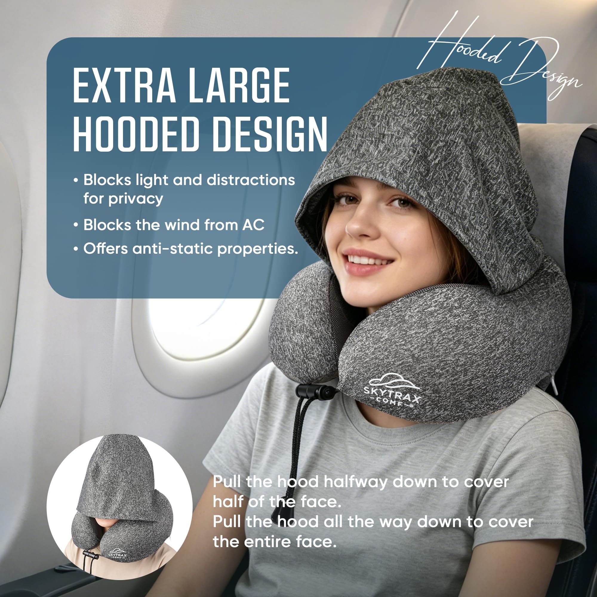 Amazon.com: SkytraxComf® Travel Neck Pillow with Hood for Privacy