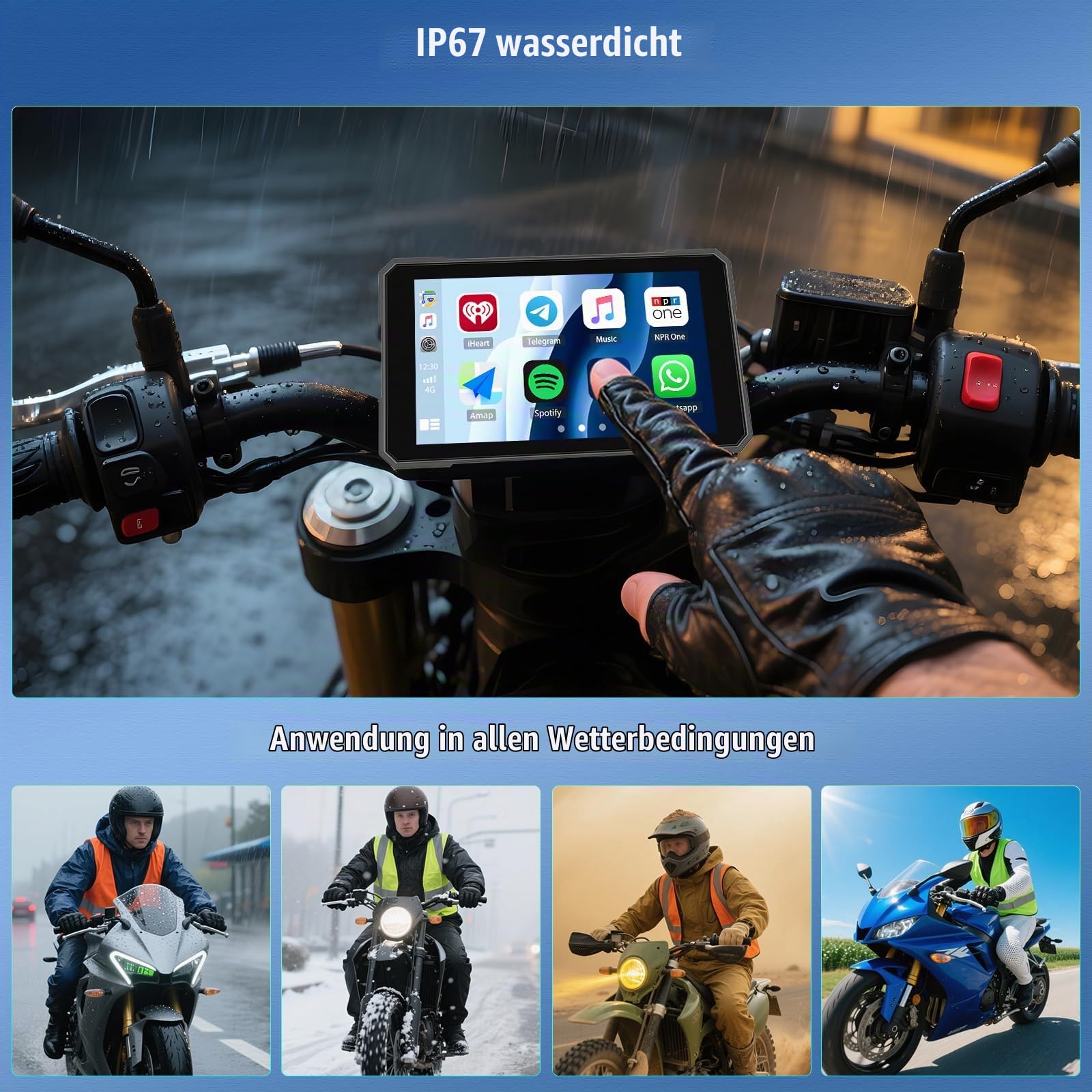 【2026 Upgrade】 CAMECHO Motorrad Wireless Carplay & Android Auto für Motorcycle,5 Zoll IP67 Wasserdichter HD Touchscreen für Motorräder mit Druckdetektion Navigation/Mirror-Link/Bluetooth/EQ