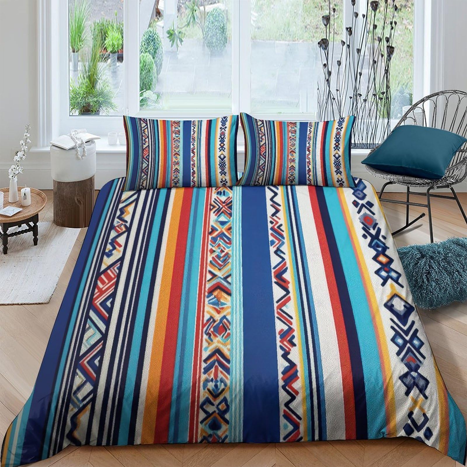 Ctjqhvkz Style-9 3D Printed Boho Aztec Striped Fitted Sheet Microfiber Soft Breathable Ethnic Geometric Mattress Cover Bedroom Decor Single（135X200cm）
