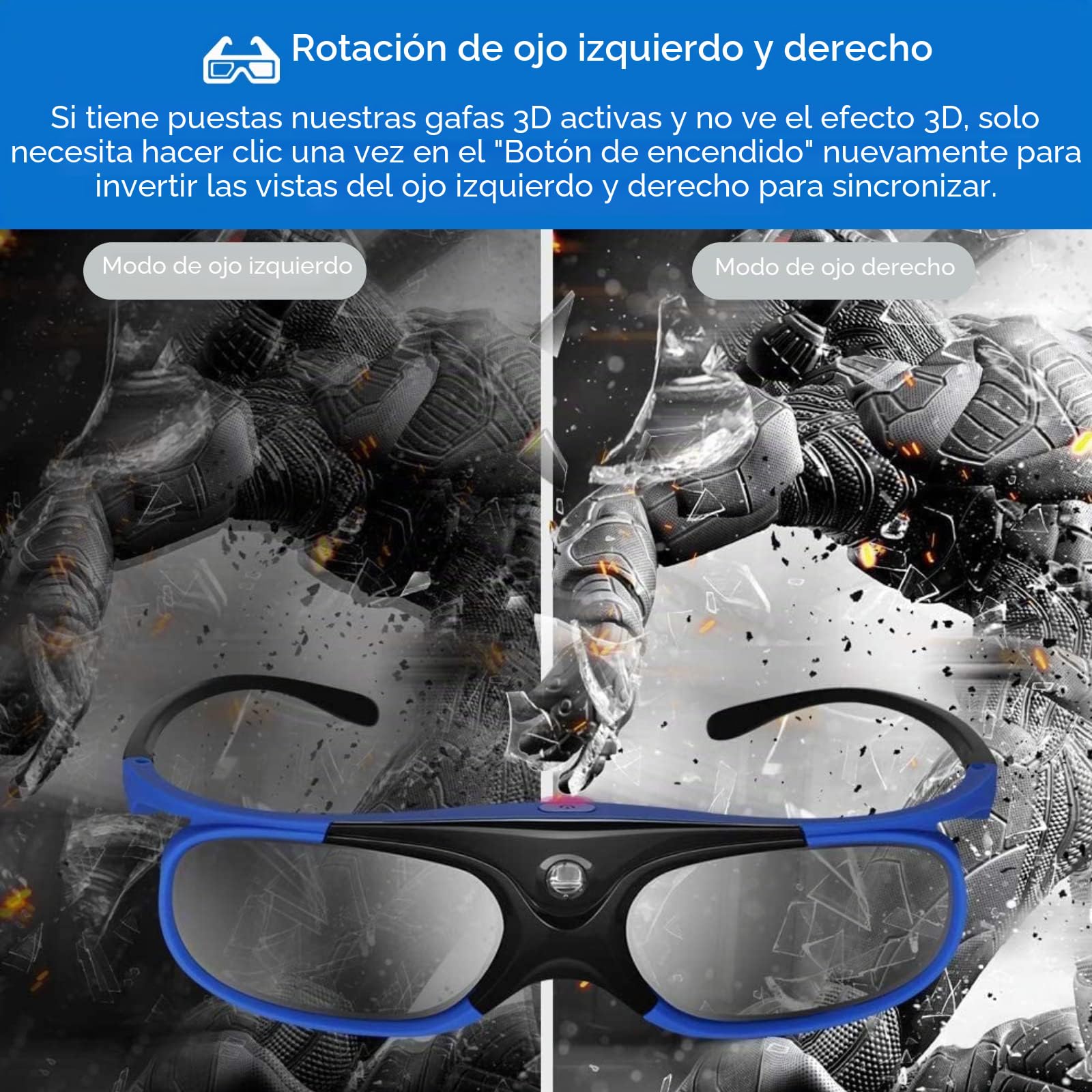 Gafas 3D DLP Link, Gafas de Obturador Activo Recargables de 144 Hz para Todos los Proyectores 3D DLP Link, para XGIMI ZX4 H1, para JMGo G1 G3 X1, para BenQ, para Acer, para Optoma, para Hitachi, Etc.