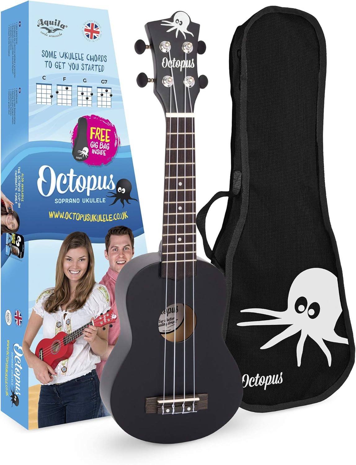 Octopus Ukulele UK200DBK Soprano Ukulele Matt Black Amazon.co.uk