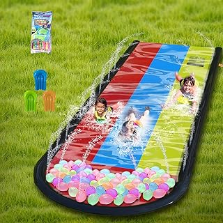 180°|Slip ‘N Slides|Triple Lane Lawn Water Slides|Water Slides Suitable with Kids for Backyard Games|Slip and Slide with 3...