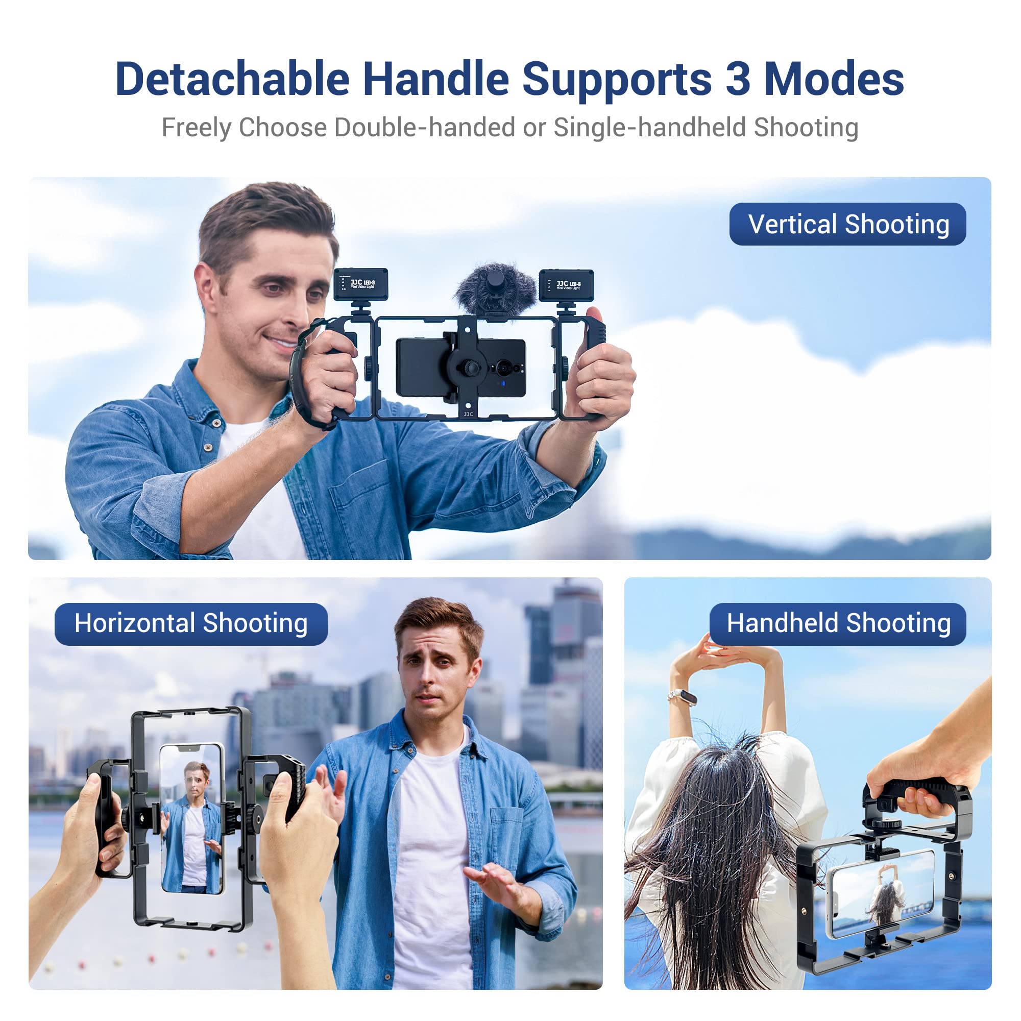 [Múltiples usos] JJC Smartphone Video Rig Juego de Control Remoto inalámbrico con 10 Soportes de Zapata fría para iPhone 17 16 15 14 13 12 11 Pro MAX Huawei Phone Video Estabilizador Jaula filmar Cine