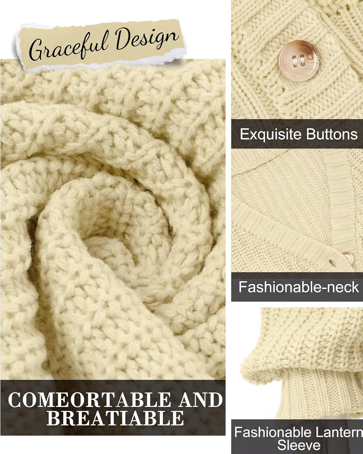 Women Chunky Knit Cardigans Open Front Casual Sweater Long Sleeve Button Loose Short Cardigan Outerwear Fall Winter - Image 7