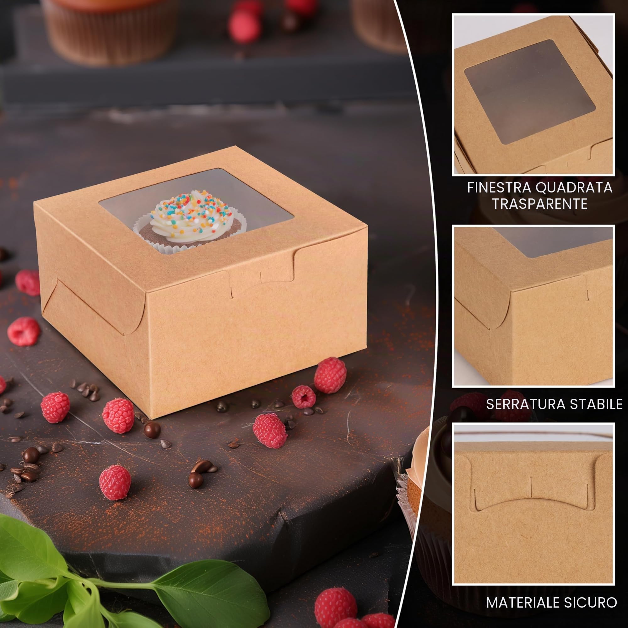 BELLE VOUS Scatoline Cartone Bomboniere - Set di 50 Scatoline Regalo per Dolci - Scatole Bomboniere Matrimonio Battesimo Laurea - Scatola Kraft con Finestra - Scatole Cartone Piccole 10,16 x 5,7 cm