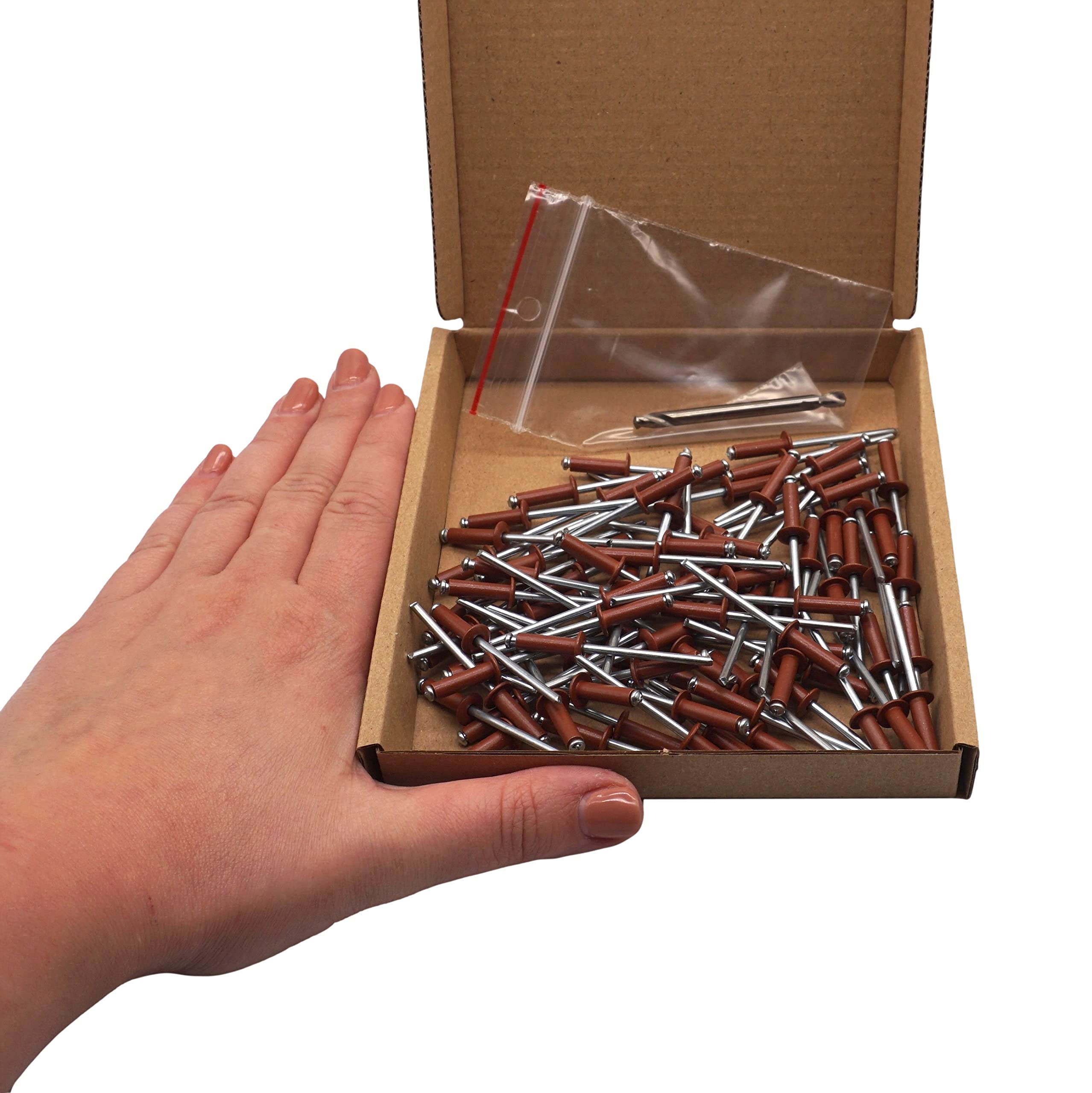 SKIR'CO Lot de 80 rivets aveugles peints 4,0 x 14 mm en aluminium avec foret inclus (marron cuivré RAL 8004)