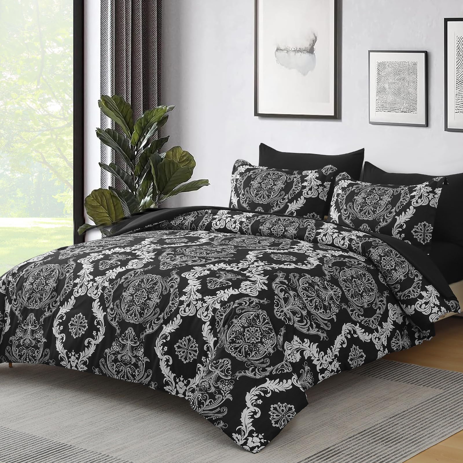 WONGS BEDDING Schwarz Weiß 7-teiliges Schmusetuch Set Damast Schmusetuch Bettwäsche-Set YS01AB091353Q7U-A