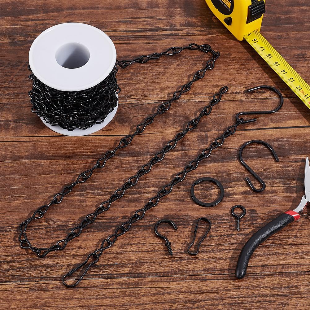 AHANDMAKER 275 Inch Hanging Chain Adjustable Metal Hanging Chain with Hooks and Clips, Black Chains for Plants, Bird Feeders, Chimes, Billboards, Decorative Ornaments