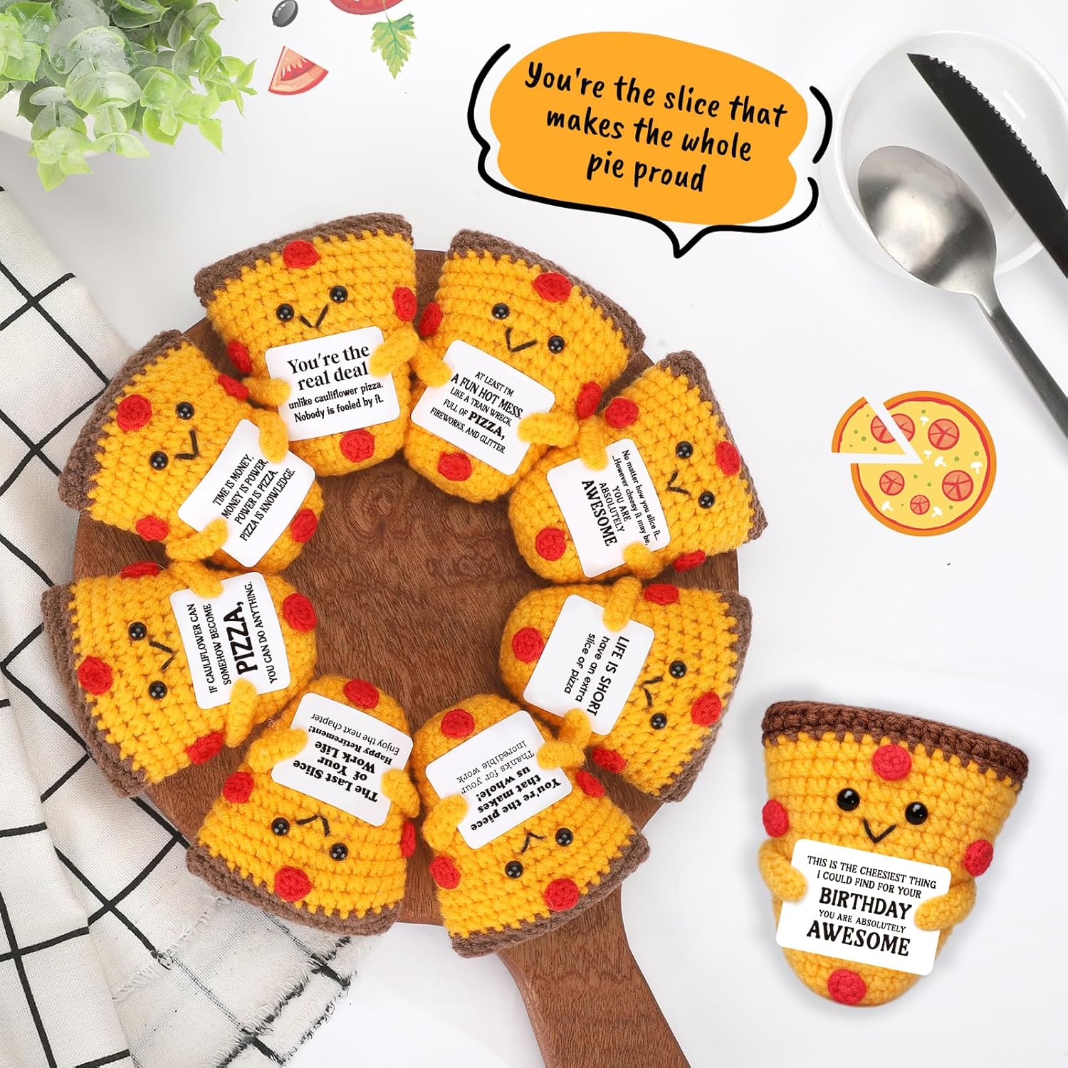 Mini Birthday Gifts for Women Men Friends Sister Girlfriend Teen Boys Girls Mom Dad Funny 21st 25th 30th 40th Happy Birthday Gift for Him Her Emotional Cheer Up Support Handmade Crochet Pizza - Image 3