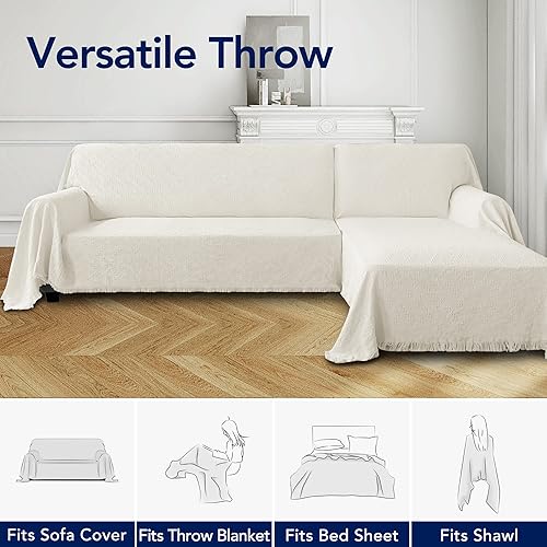 Miniatura 10 de PureFit Funda de sofá de jacquard geométrico, con textura, suave, lavable, funda decorativa para sofá de 3 cojines, funda con borlas, protector de