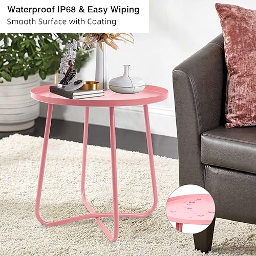 Miniatura 7 de Babion Mesas auxiliares para exteriores, pequeña mesa auxiliar redonda de metal, mesa auxiliar de metal resistente a la intemperie para patio,