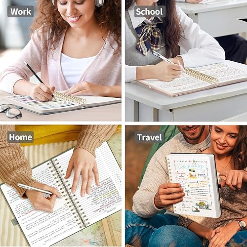 Miniatura 8 de EMSHOI Cuaderno de espiral con rayas universitarias, 300 páginas numeradas, A4 de cuero de tapa dura grande, diario forrado grueso de 3.53 ozm para