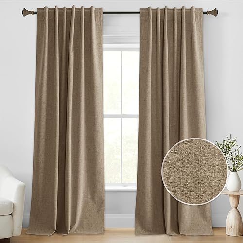 StangH Cortinas 100% opacas de 96 pulgadas de largo, lino natural con aislamiento térmico, cortinas de privacidad para dormitorio, pestaña trasera,