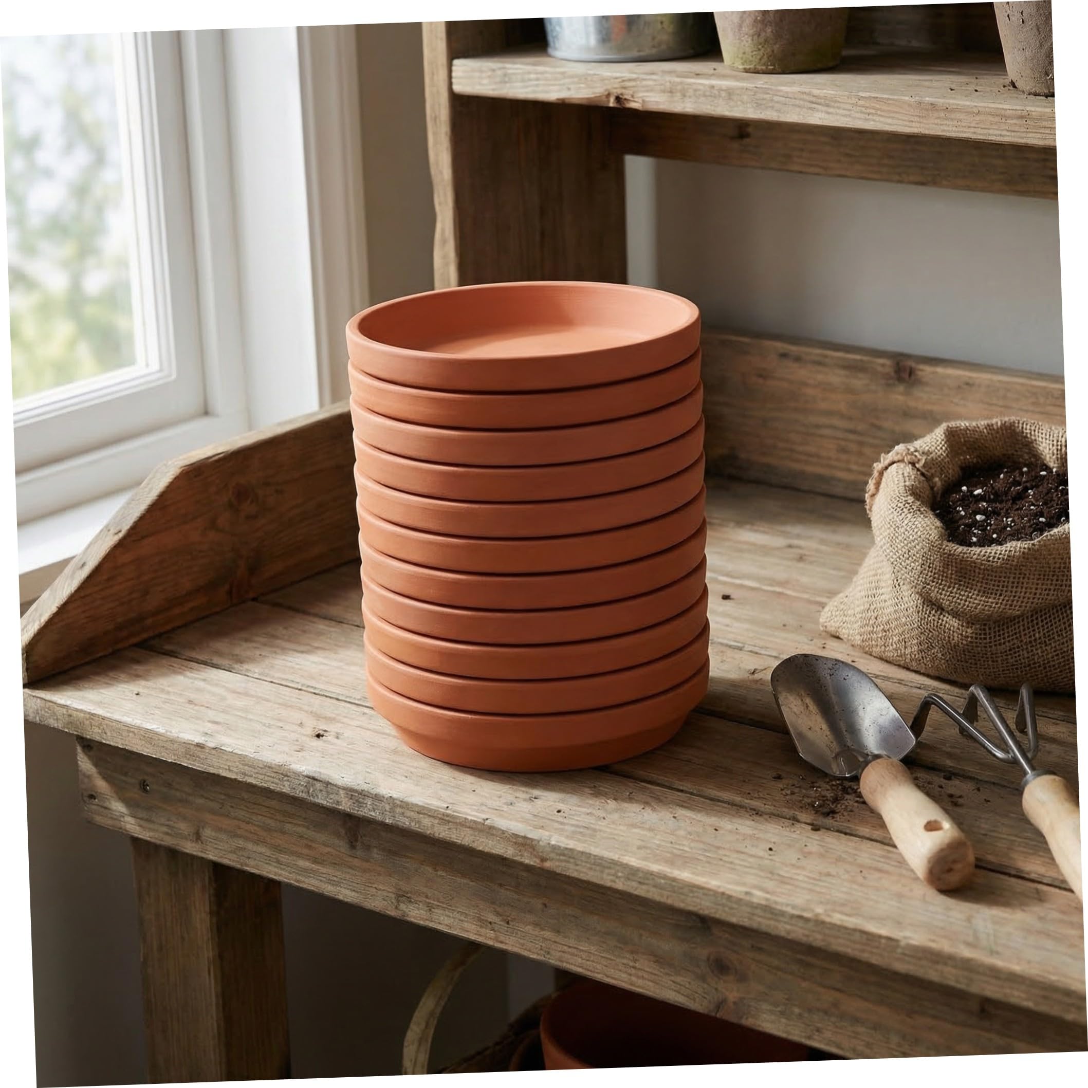 VALICLUD 12 Piezas Bandeja Redonda Platillo Estable de Terracota, Recoge Agua Diseño Fácil Limpieza, para Macetas de 4,5 Pulgadas para Plantas de Interior y Balcón