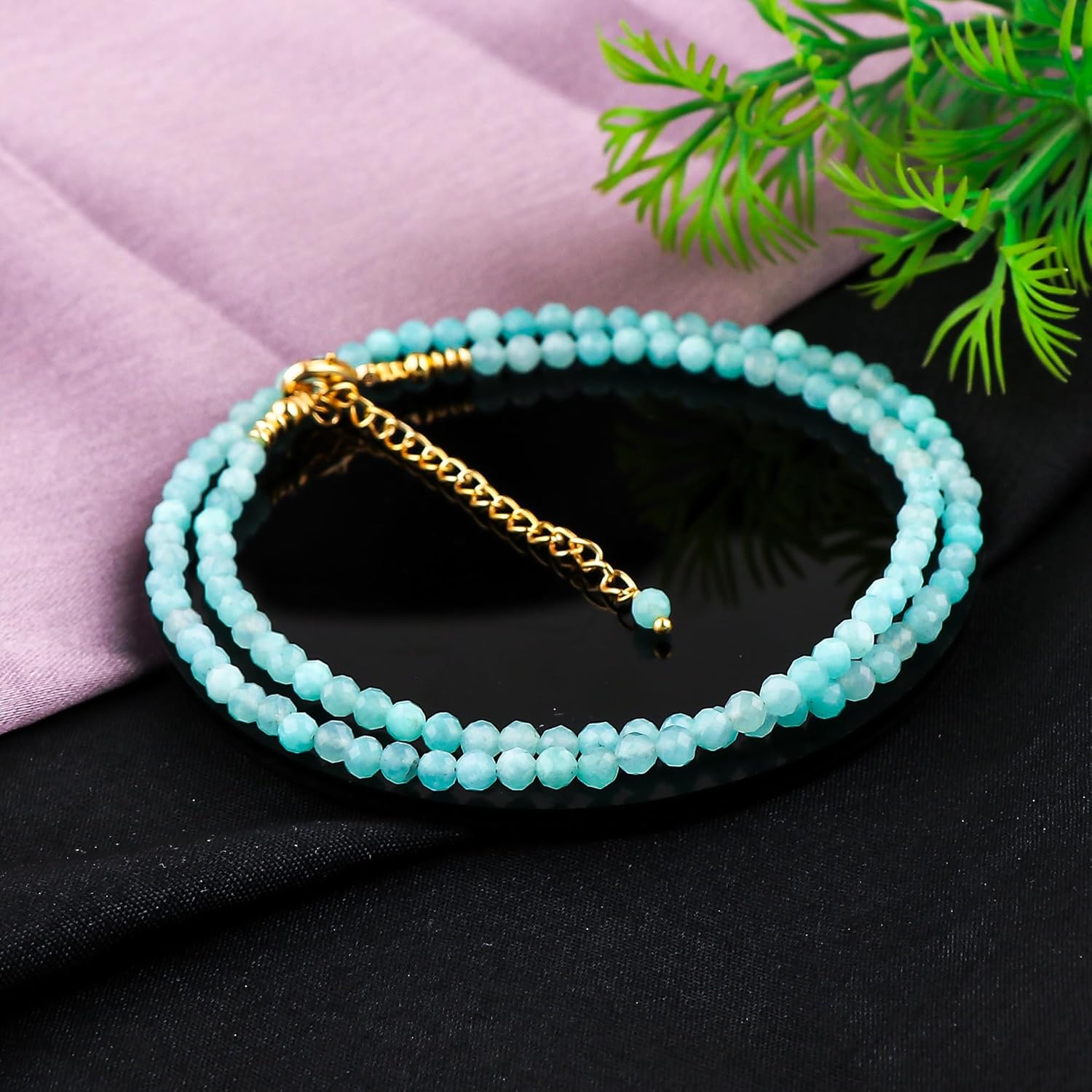 Natural Beads Necklace Adjustable Choker Crystal Handmade Jewelry, 3 To 3.5 mm Beads, Hypoallergenic 18 Inch Gold Plated Gemstone Necklaces For Women - Image 2