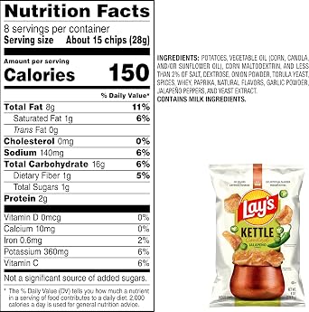 Lay's Kettle Cooked Jalapeno Potato Chips, 8 Oz