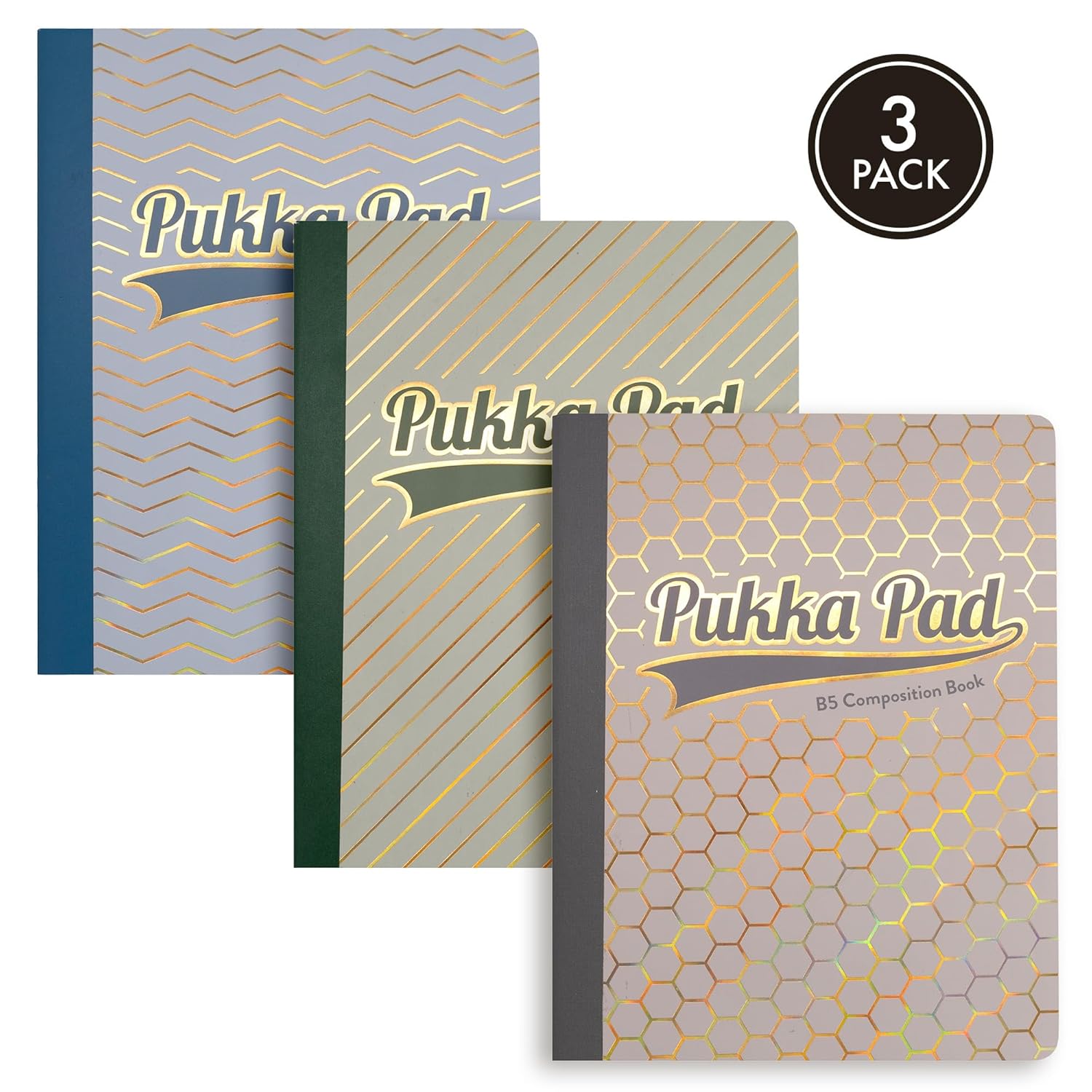 Pukka Pad Haze B5 Composition Books – Pack of 3 Notebooks with 140 Pages, 70 Sheets of College Ruled 80GSM Paper with Margin for School Notes, Office Organisation, or Home Memos – 9.75 x 7.5in