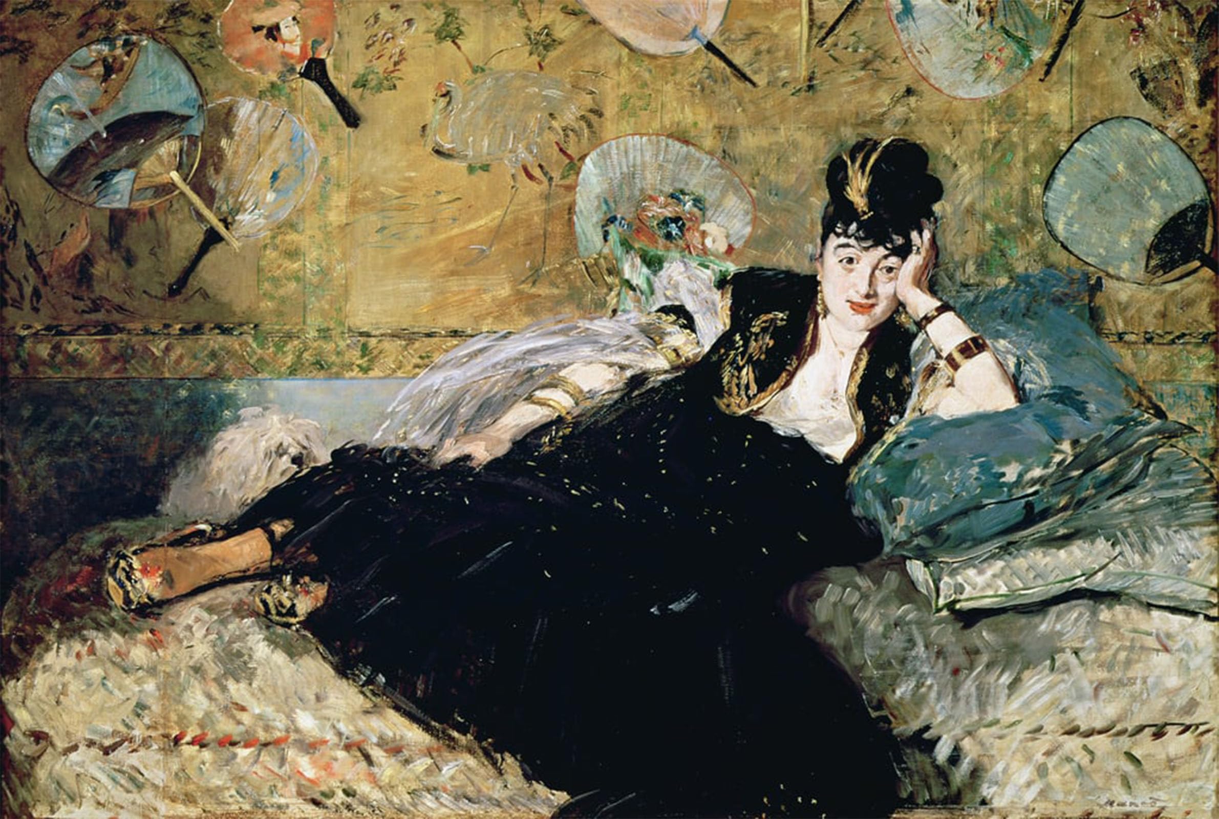 Posteriik No Frame Vintage Classic Picture Landscape Artwork The Lady With Fans Portrait Of Nina De Callias By Edouard Manet Portrait Canvas Painting For Office Home Decor 60X90cm