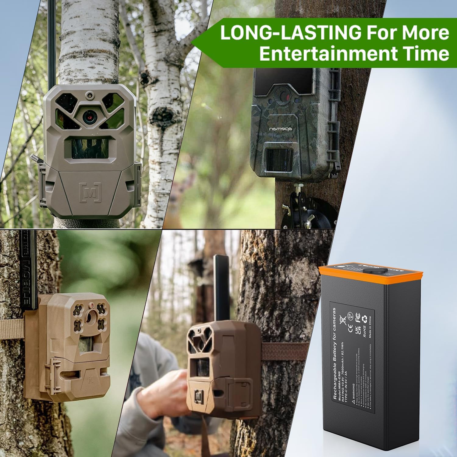 7600mAh Power Mag Battery Pack for Moultrie Edge/Pro, Edge 2/Pro, Edge 3/Pro Cellular Trail Camera, Upgrade High Capacity Rechargeable Lithium-Ion Battery & Solar Panels Charging - 2 Pack