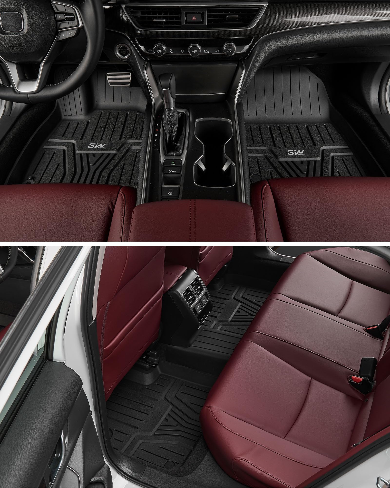 Waterproof PU Leather Car Floor Mats For Honda Accord 2018-2022 - Front & Rear 3-Piece Set (Black)