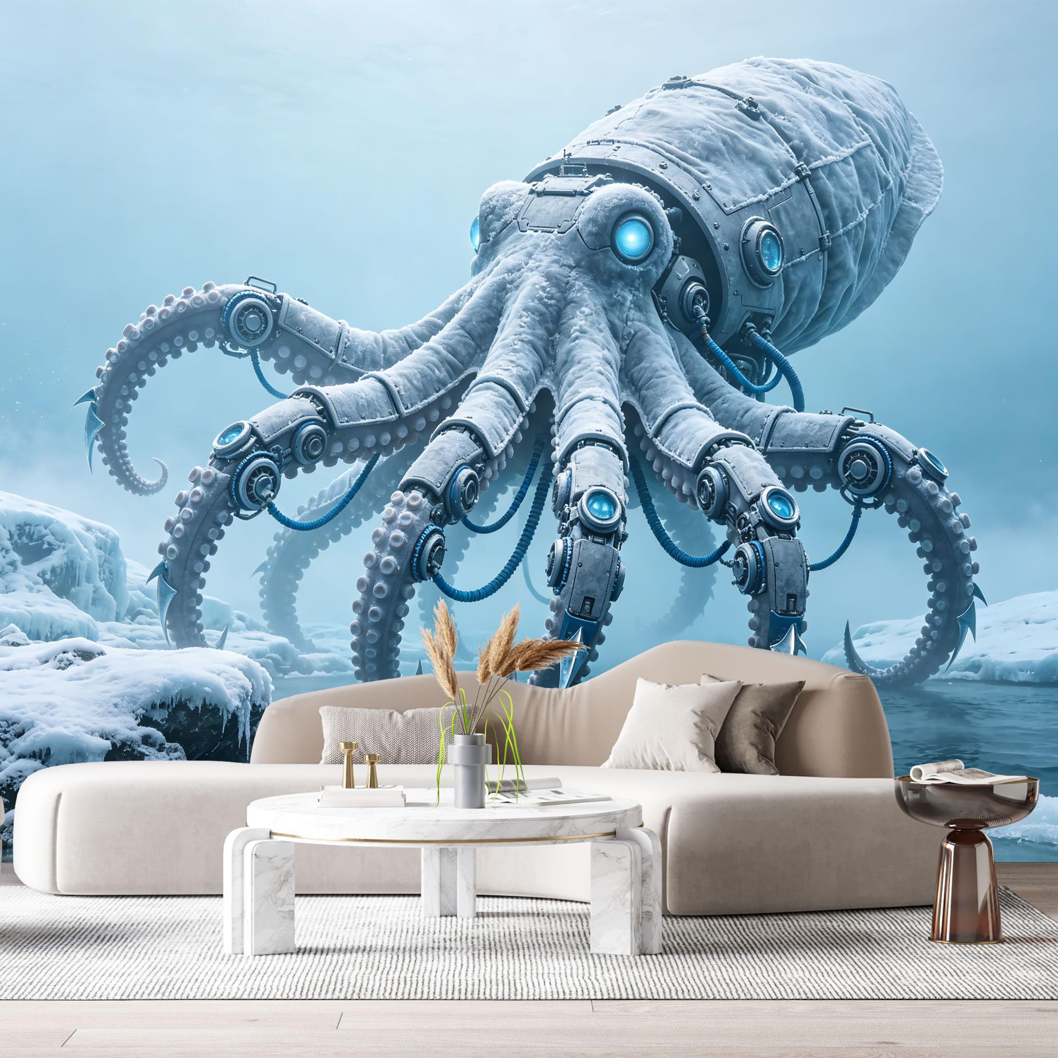 Custom Size Wall Mural Mechanical Octopus Ice Ocean SciFi Robot Steampunk Machinery 3D Textured SelfAdhesive Art Prints Removable Large Wallpaper Esports Room Game Room Tenant Room Studio