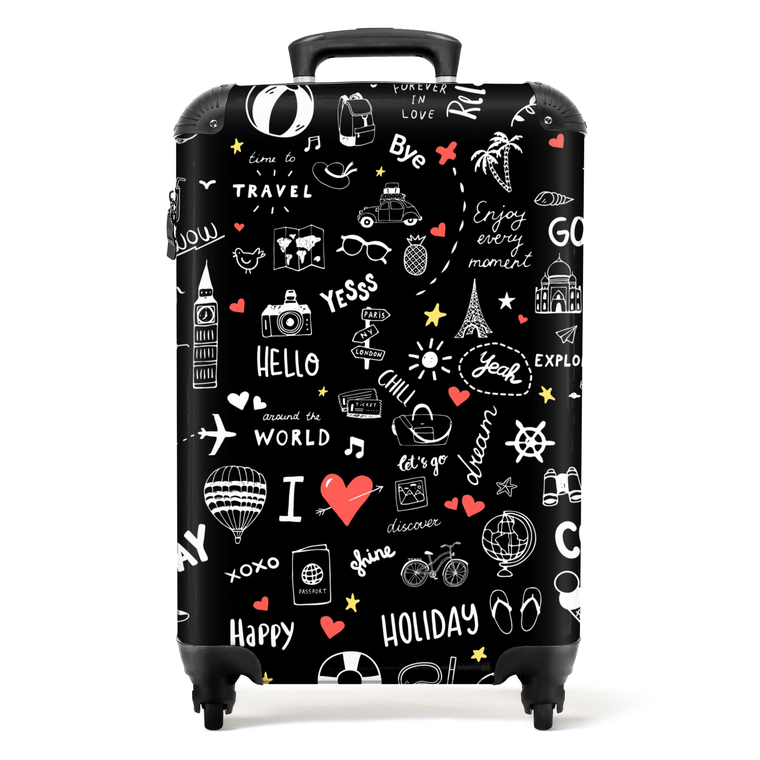 NoBoringSuitcases.com bagaglio a mano, trolley, valigia da 10 kg, rigida, leggera, valigie da viaggio per cabina, con 4 ruote girevoli, manico estensibile, robusto, 55x40x20 cm, Modello di viaggio