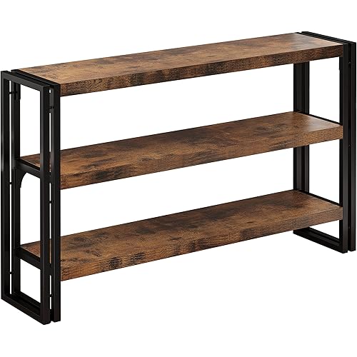 IRONCK Bookshelf Industrial 3 Shelf Bookcase,50.8 inch Wood Storage Shelf with Metal Frame for Living Room, Vintage Brown